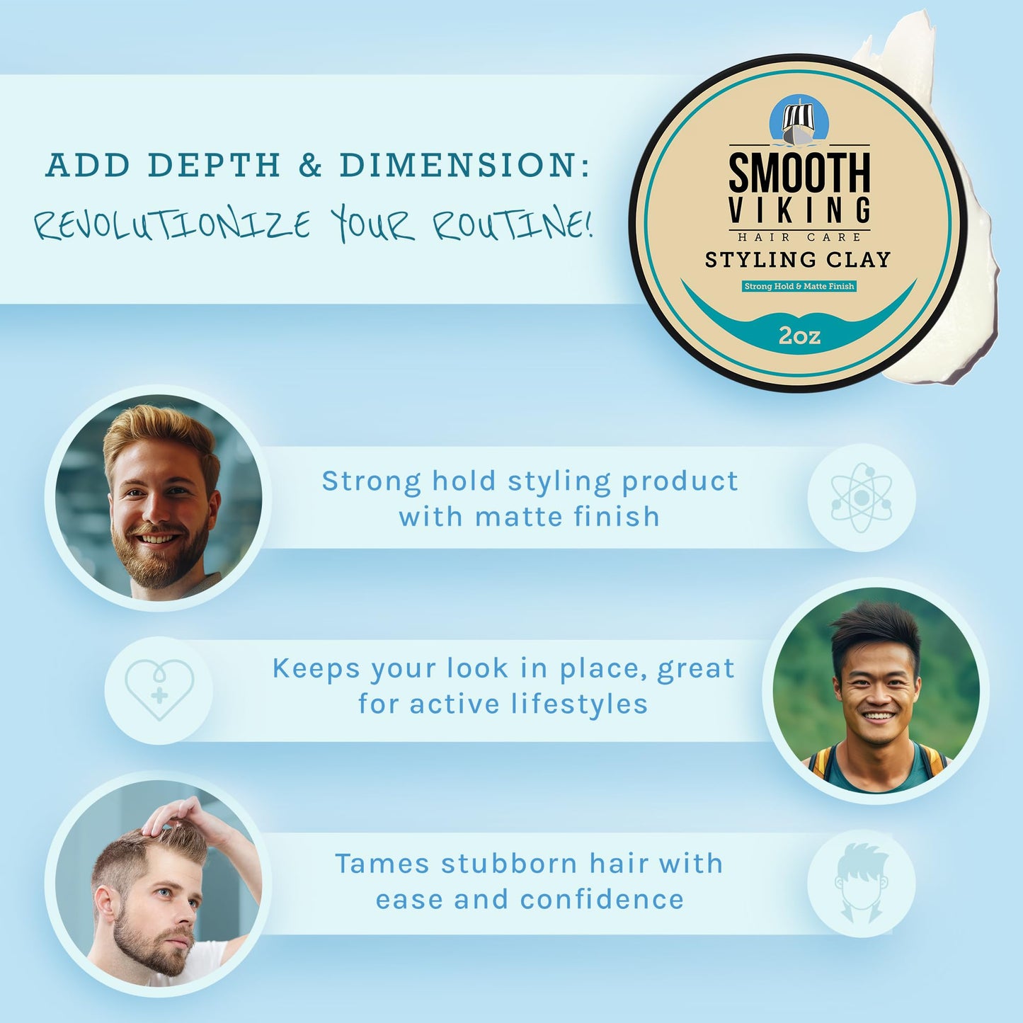 Smooth Viking Hair Clay for Men – Strong Hold, Matte Finish Styling Pomade & Hair Paste, 2oz, Made in USA