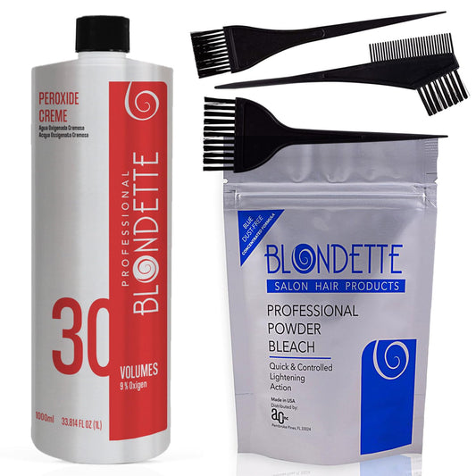Blondette Salon Professional Dust-Free Blue Hair Powder Bleach 460 g - 30 Volumes Professional Peroxide Creme (1L), White