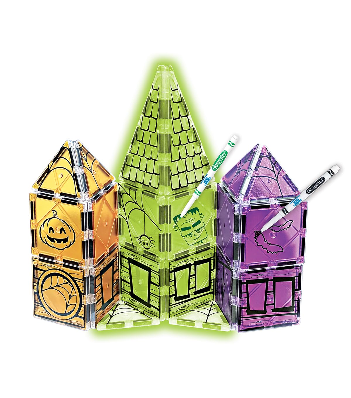CreateOn Crayola Halloween Glow Doodle Magnetic Tiles Set, Building Set for Kids, STEM Toys for Boys and Girls Ages 3 and Up, 25-Piece Set