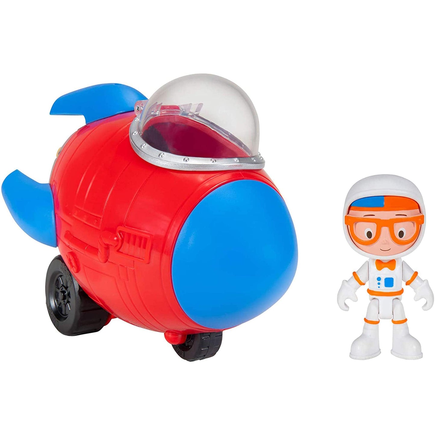 Blippi Rocket Ship Mini Vehicle with Freewheeling 2” Figure - Imaginative Play Toy for Toddlers & Preschoolers