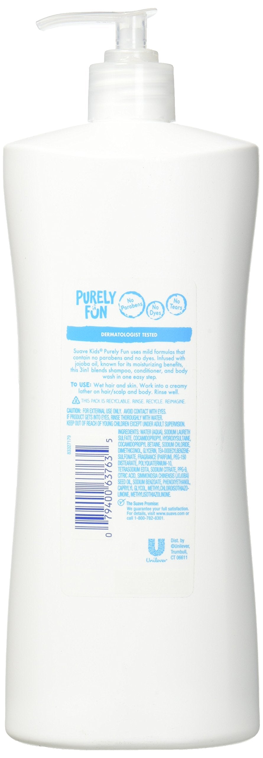 Suave Kids 3 In 1 Shampoo + Conditioner+ Body Wash Purely Fun, 28 Ounce(Packaging May Vary)