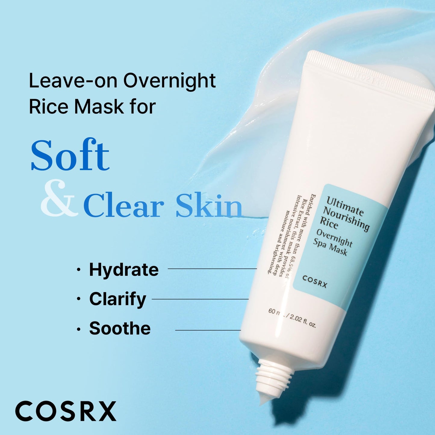 COSRX Ultimate Nourishing Rice Overnight Spa Mask 60ml – 68% Rice Extract, 2% Niacinamide, Korean Skincare, Cruelty-Free & Paraben-Free