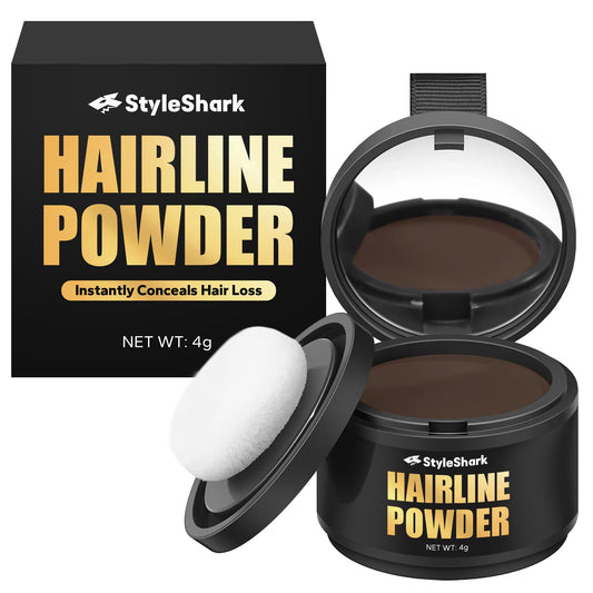 StyleShark Hairline Powder - Stain-Proof Root Touch-Up for Thinning Hair, Sweatproof Color for Women and Men (Dark Brown)
