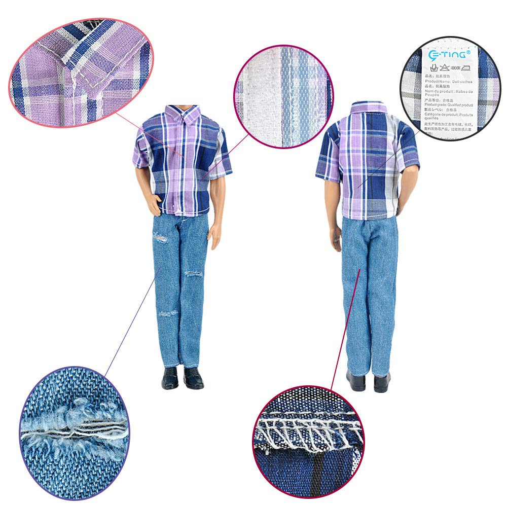 E-TING 3 Sets Fashion Casual Wear Plaid Doll Clothes Jacket Pants Outfits with 3 Pairs Shoes for 12 Inches Dolls