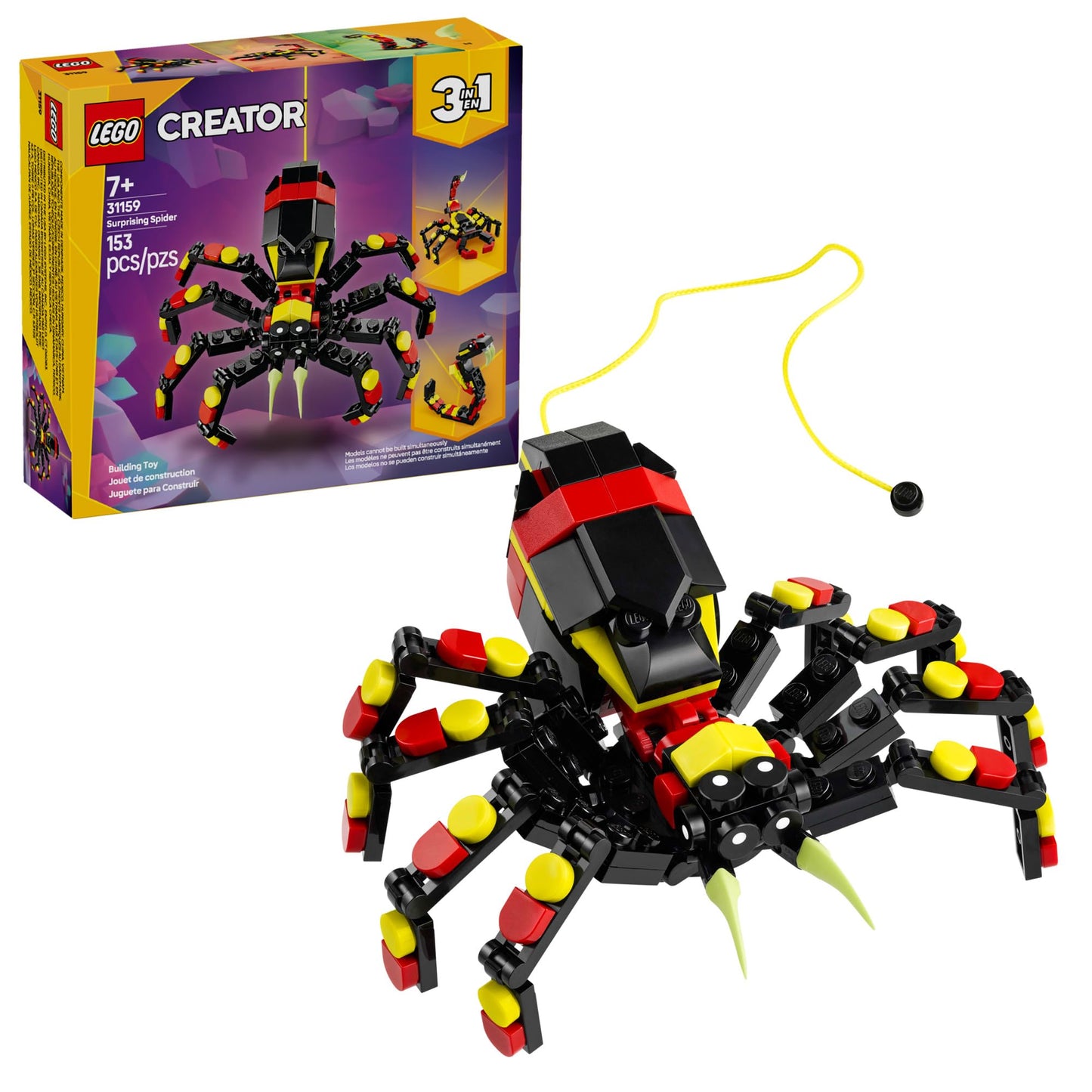 LEGO Creator 3-in-1 Wild Animals Toy – Build Spider, Scorpion, or Snake – Creative Building Set for Kids 7+, Birthday Gift Idea 31159