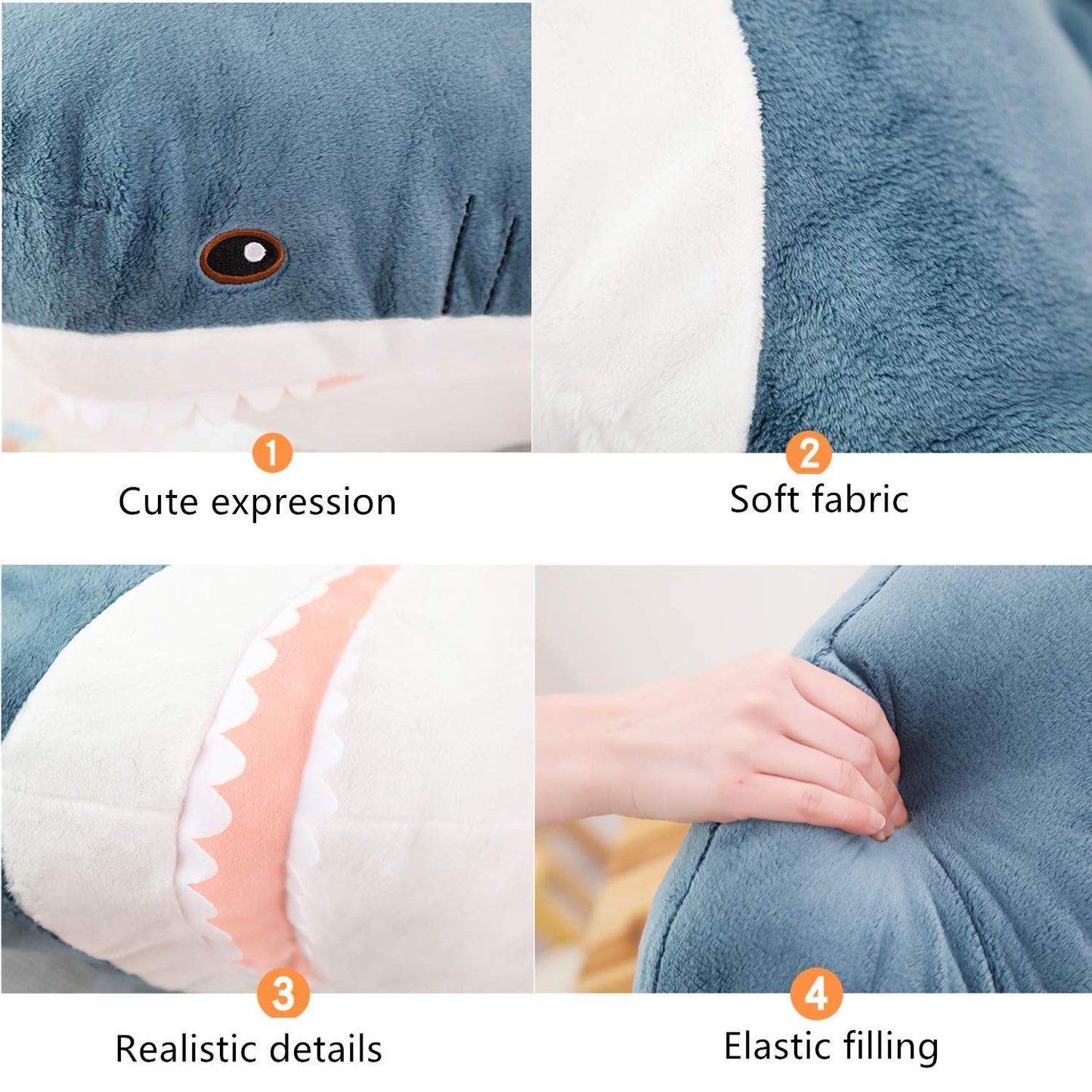 XIAOHONG 39" Giant Shark Plush Toy – Soft Chubby Shark Pillow, Stuffed Animal Cushion for Kids’ Room Décor & Stress Relief Gift