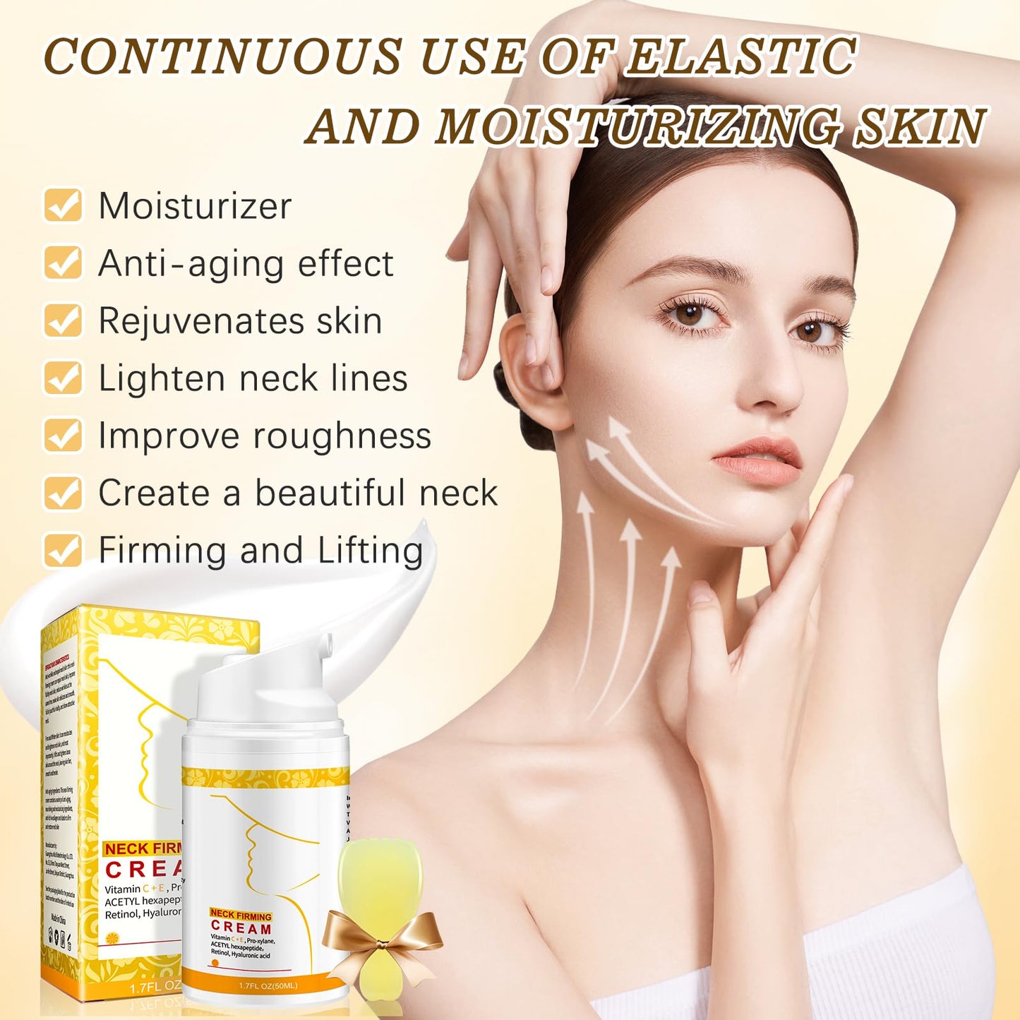 Gua Sha Neck Cream with Collagen, Retinol & Hyaluronic Acid – Anti-Aging Moisturizer for Neck & Décolleté, Lifting, Firming & Hydrating