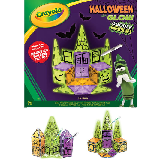 CreateOn Crayola Halloween Glow Doodle Magnetic Tiles Set, Building Set for Kids, STEM Toys for Boys and Girls Ages 3 and Up, 25-Piece Set