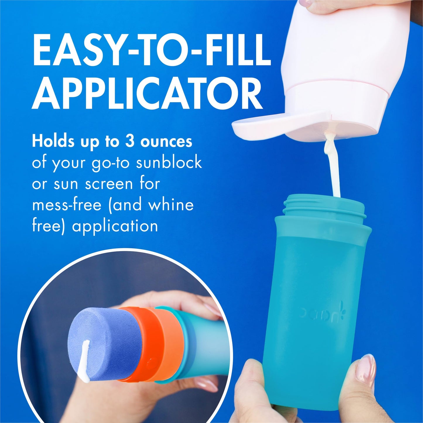 Boon Yuvi Kids Sunscreen Brush - Refillable, Spill-Proof Foam Applicator, Travel 3oz, Summer & Beach Essential, 1 Count