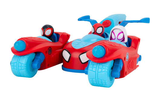 Jazwares Marvel Spidey and His Amazing Friends Spidey Team Split Racer - 8.5-Inch Three-in-One Vehicle with Web Darts, Sound Effects, and Phrases