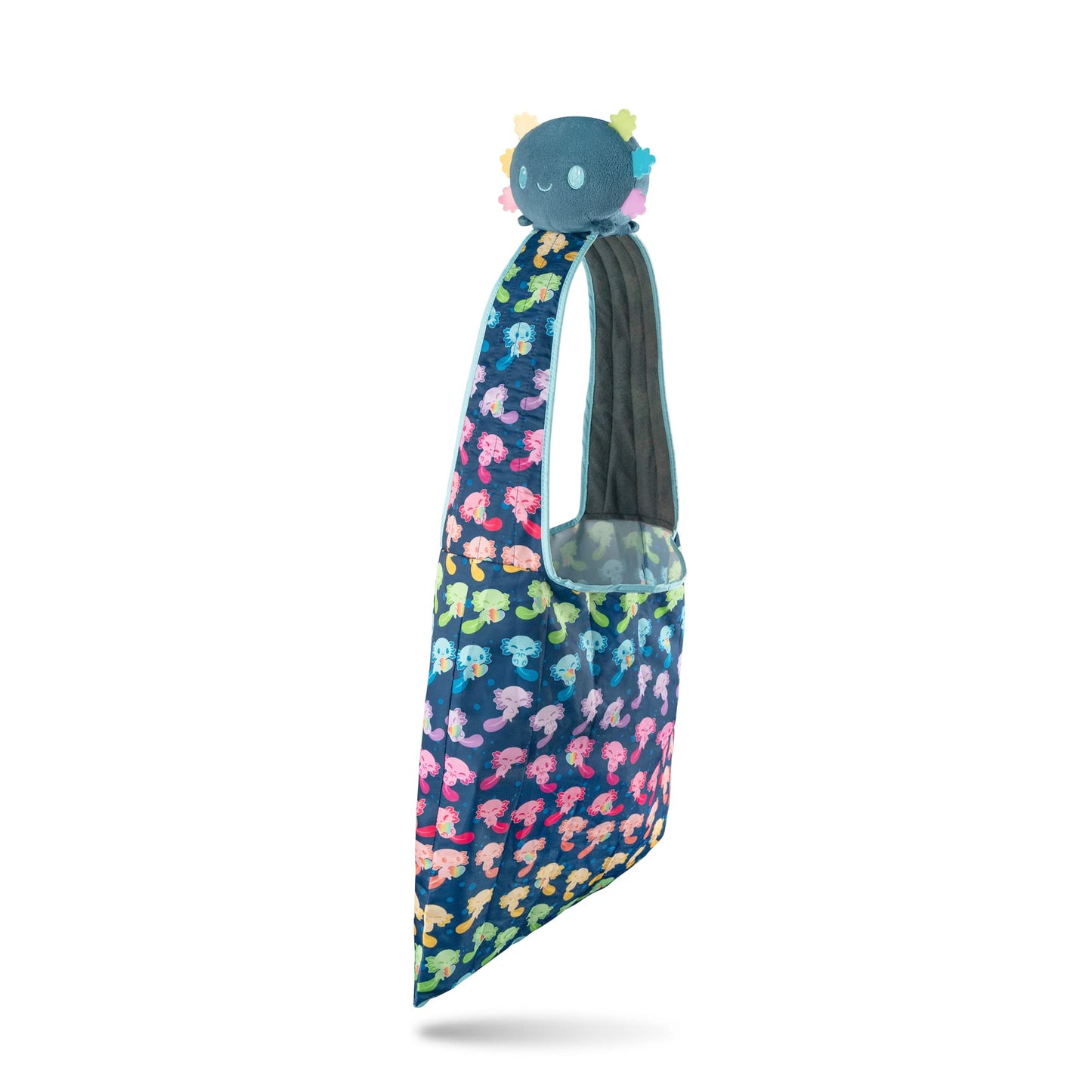 TeeTurtle Plushie Tote Bag – Blue & Rainbow Axolotl | From Makers of Reversible Octopus – Carry Your Plush Friend Anywhere!