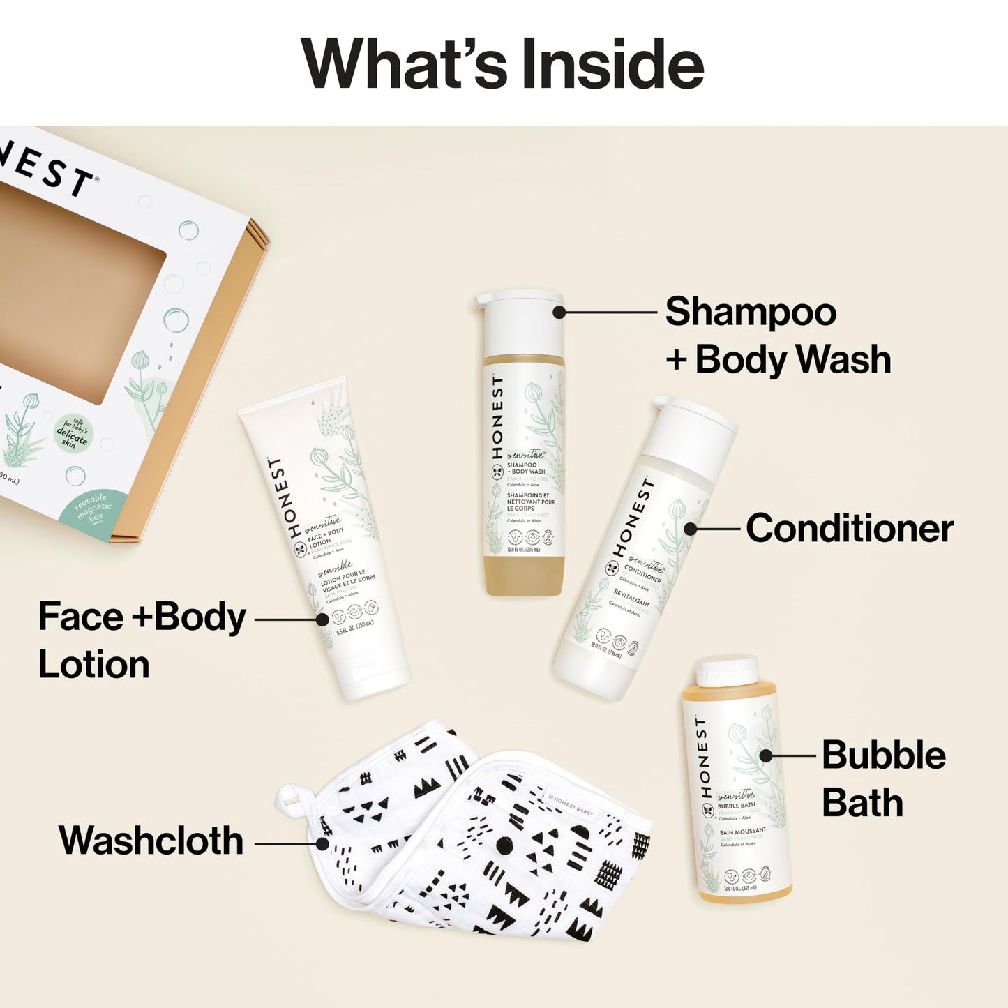The Honest Company Fragrance-Free Bathtime Gift Set – Hypoallergenic Shampoo, Body Wash, Lotion, Bubble Bath & Conditioner for Sensitive Skin