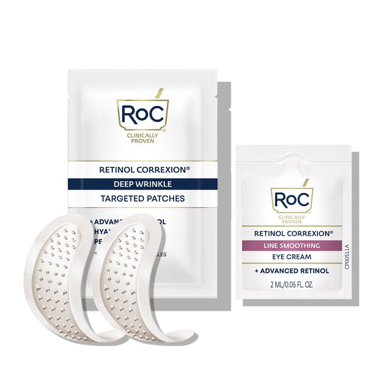 RoC Retinol Correxion Deep Wrinkle Patches with Hyaluronic Acid & Peptides for Forehead, Crow’s Feet & Laugh Lines, 6 Patches