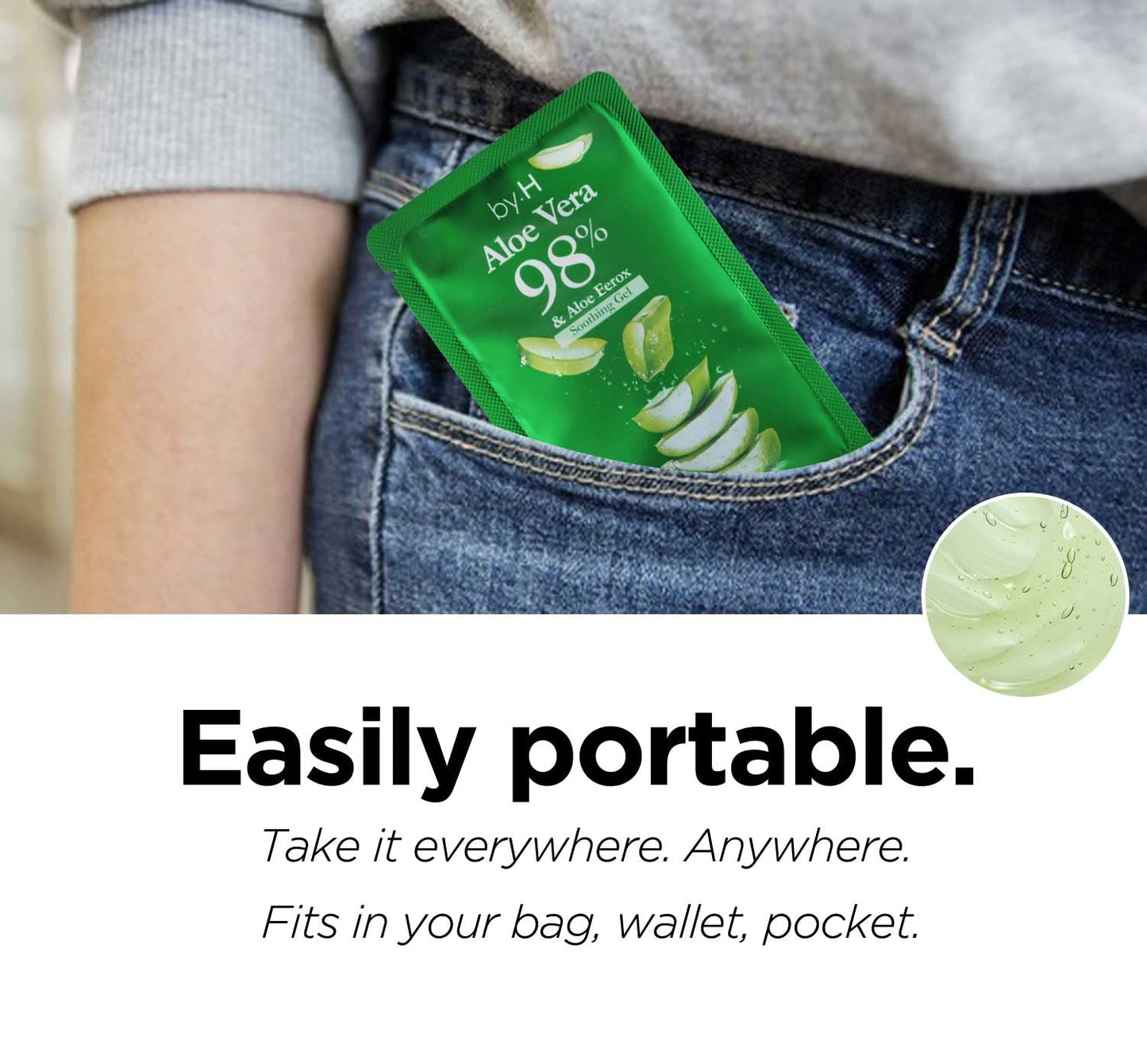 by.H Travel Aloe Vera Gel 30 Packets – 98% Pure Organic Soothing Gel for Face & Body – TSA-Friendly, Non-Greasy, Sunburn Relief, Made in Korea