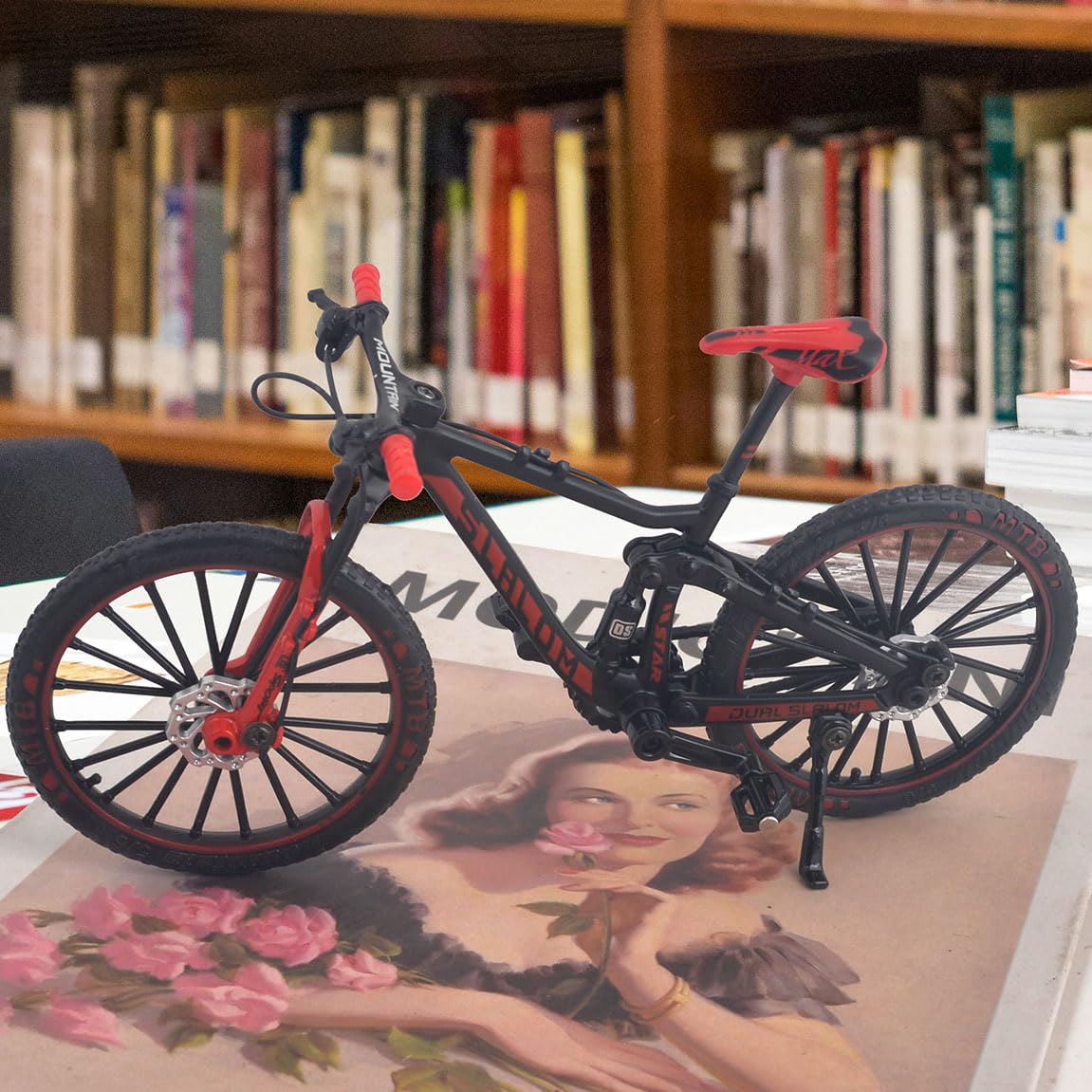 Ailejia Mini Finger Mountain MTB Bike Ornament – Downhill Racing Bicycle Toy, Cake Topper & Home Decoration, Black Red