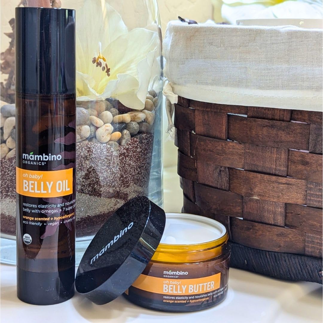 Mambino Organics Oh Baby! Belly Oil – Organic Stretch Mark Oil for Pregnancy & Postpartum, Hydrating Tamanu, Shea Butter & Calendula, Vegan, 4 fl oz