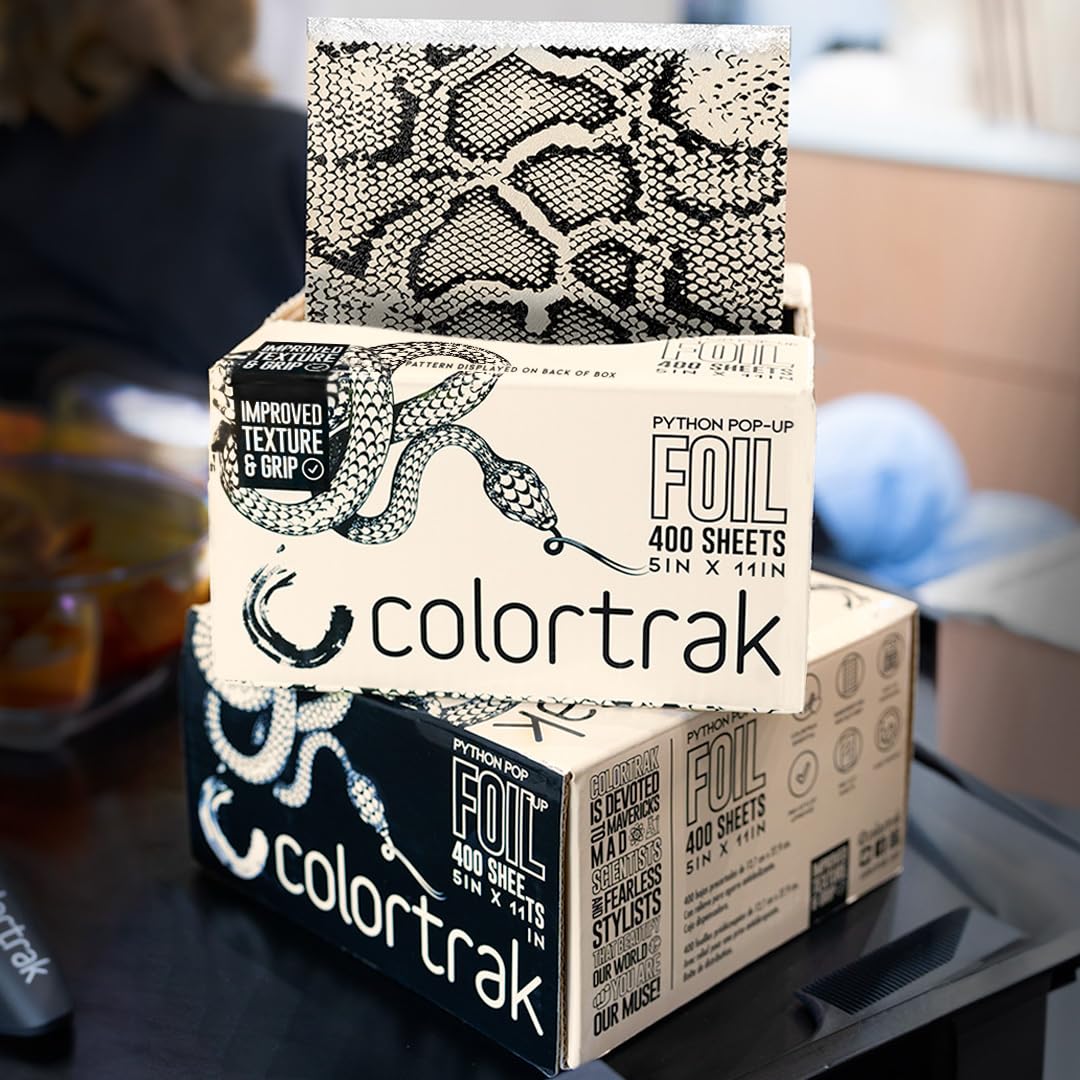 Colortrak Python Pop-Up Foil with Dispenser (400 Ct) – Pre-Cut 5"x11" Non-Slip Embossed Sheets for Hair Coloring, Highlighting & Salon Use