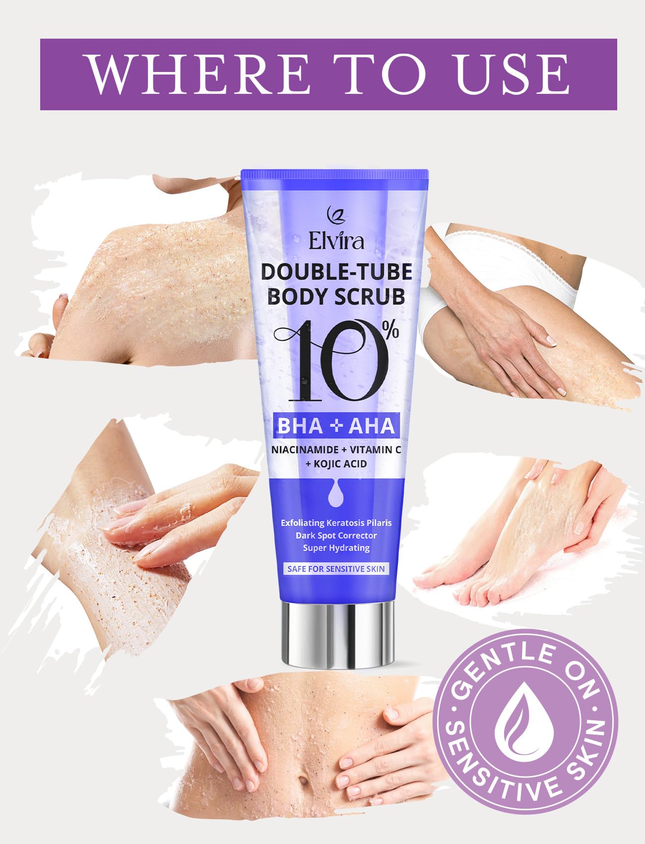 Elvira KP Bump Eraser Scrub – Exfoliating Foot & Body Cleanser with 10% AHA/BHA & Niacinamide for Smooth, Moisturized Skin