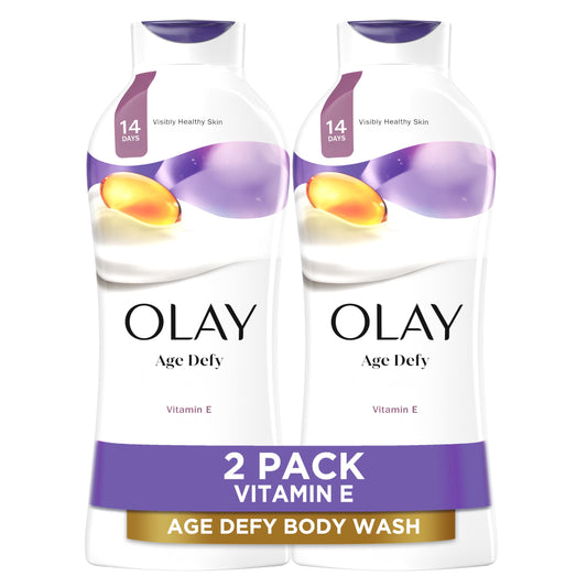 Olay Age-Defying Body Wash for Women, 24hr Moisture, Vitamin E & B3, Hydrating & Refreshing, Paraben-Free, 22 fl oz, 2-Pack