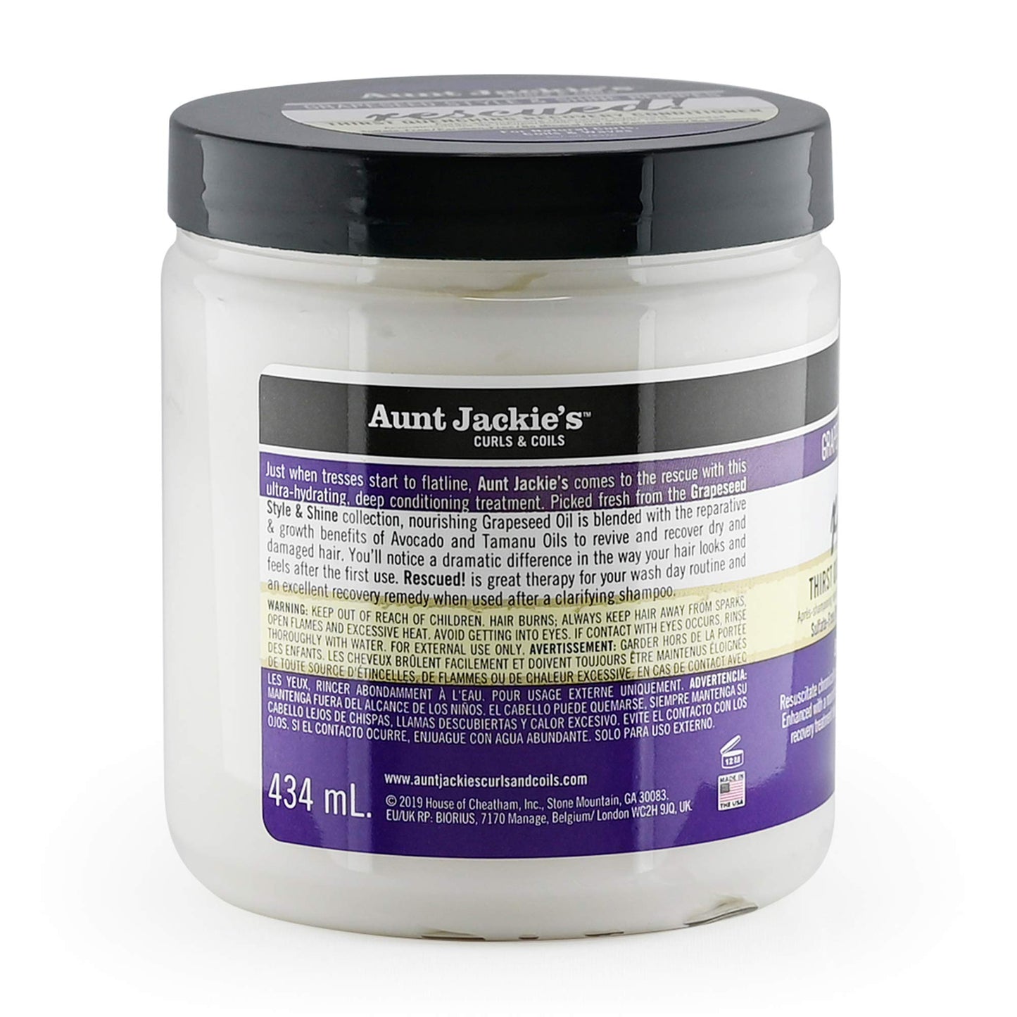 Aunt Jackie's Grapeseed Style and Shine Recipes Rescued Thirst Quenching Hair Recovery Conditioner Repair Treatment, Seals in Moisture, 15 oz
