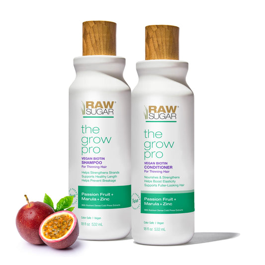 Raw Sugar Grow Pro Shampoo & Conditioner Set – Vegan Biotin Anti-Thinning, Pro-Lengthening Formula with Passion Fruit & Marula, Sulfate-Free