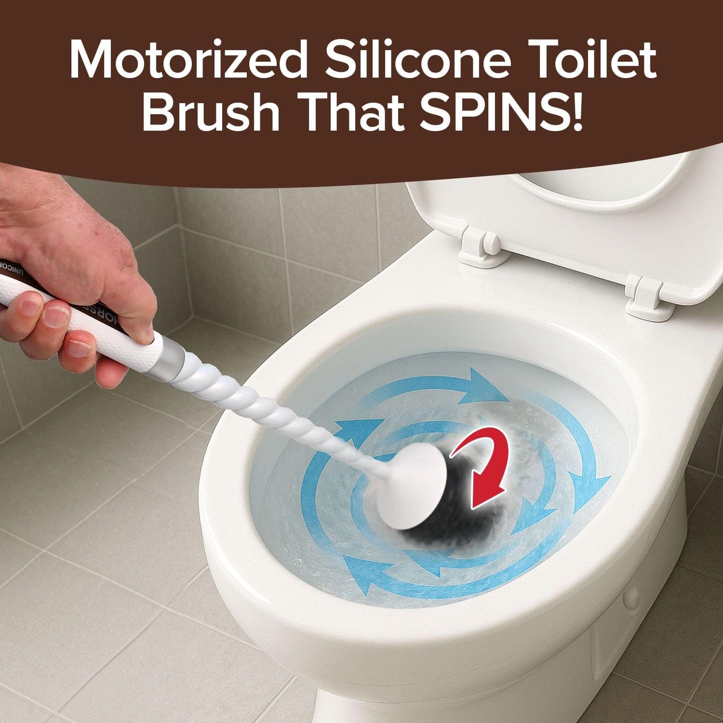 Horsepower Unicorn Motorized Toilet Brush, 360° Spinning Silicone Bristles, Powerful Stain Removal, No Scrubbing, Rechargeable, As-Seen-On-TV
