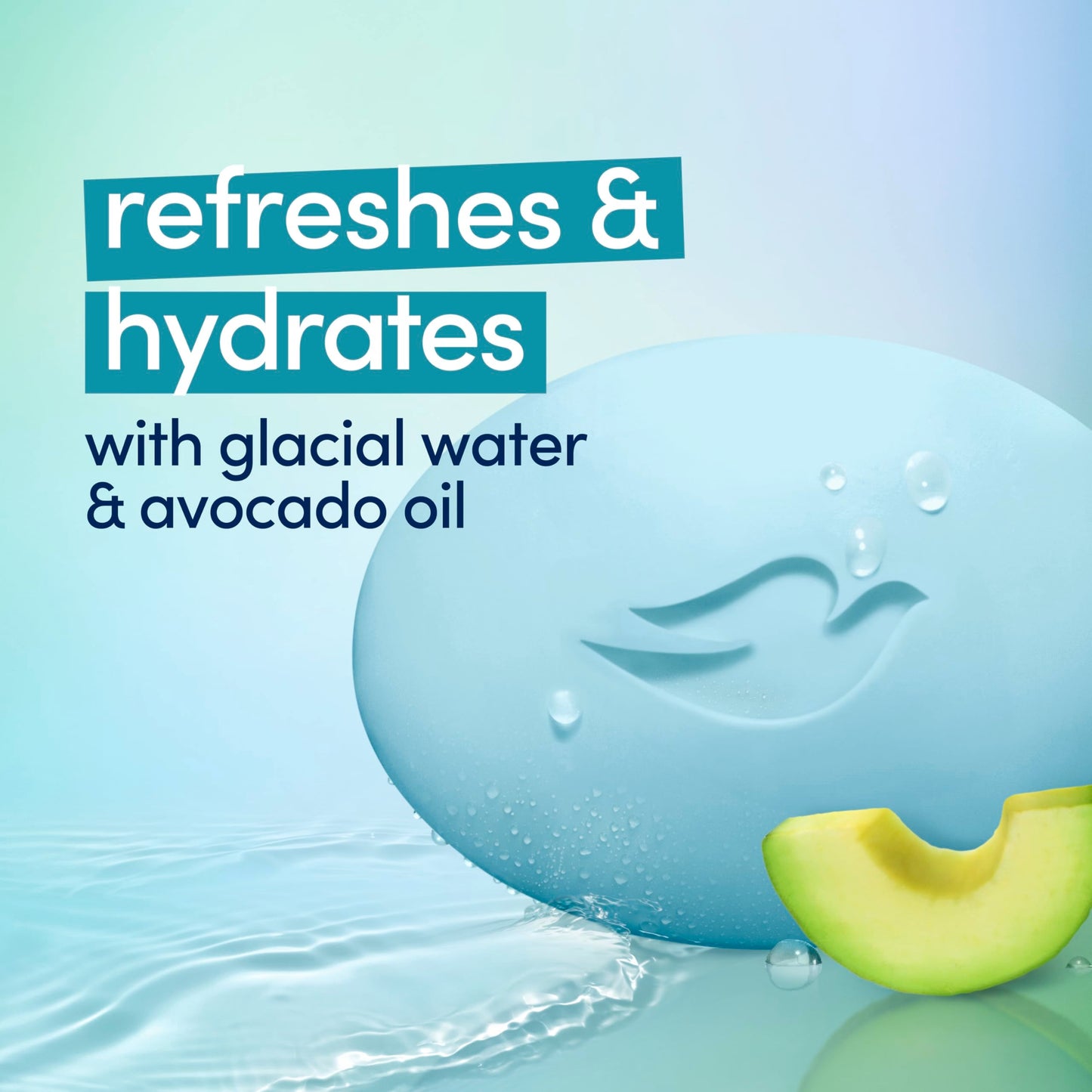 Dove Beauty Bar 6 Pack Hydrating with Glacial water & Avocado oil Cleanses & Hydrates 3.75 Oz