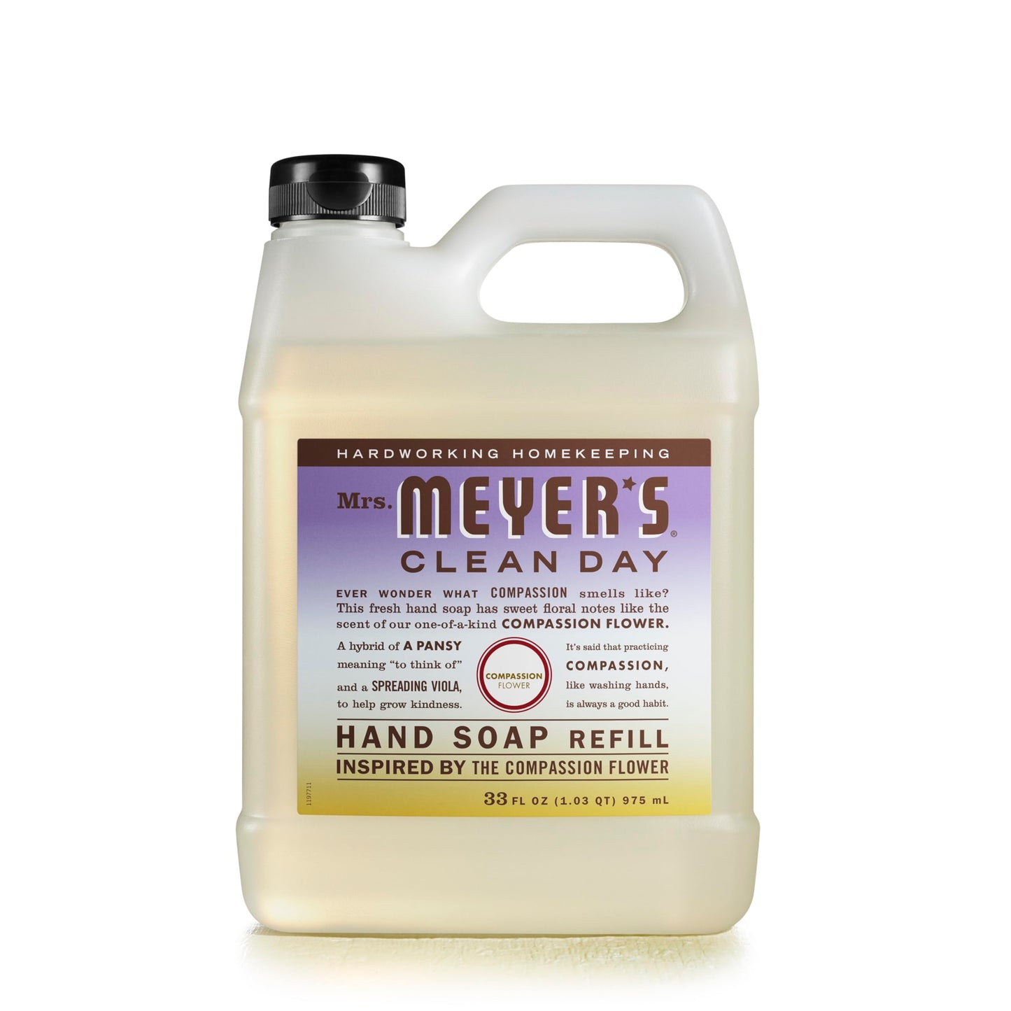 MRS. MEYER'S CLEAN DAY Hand Soap Refill, Made with Essential Oils, Biodegradable Formula, Compassion Flower, Packaging May Vary, 33 fl. oz