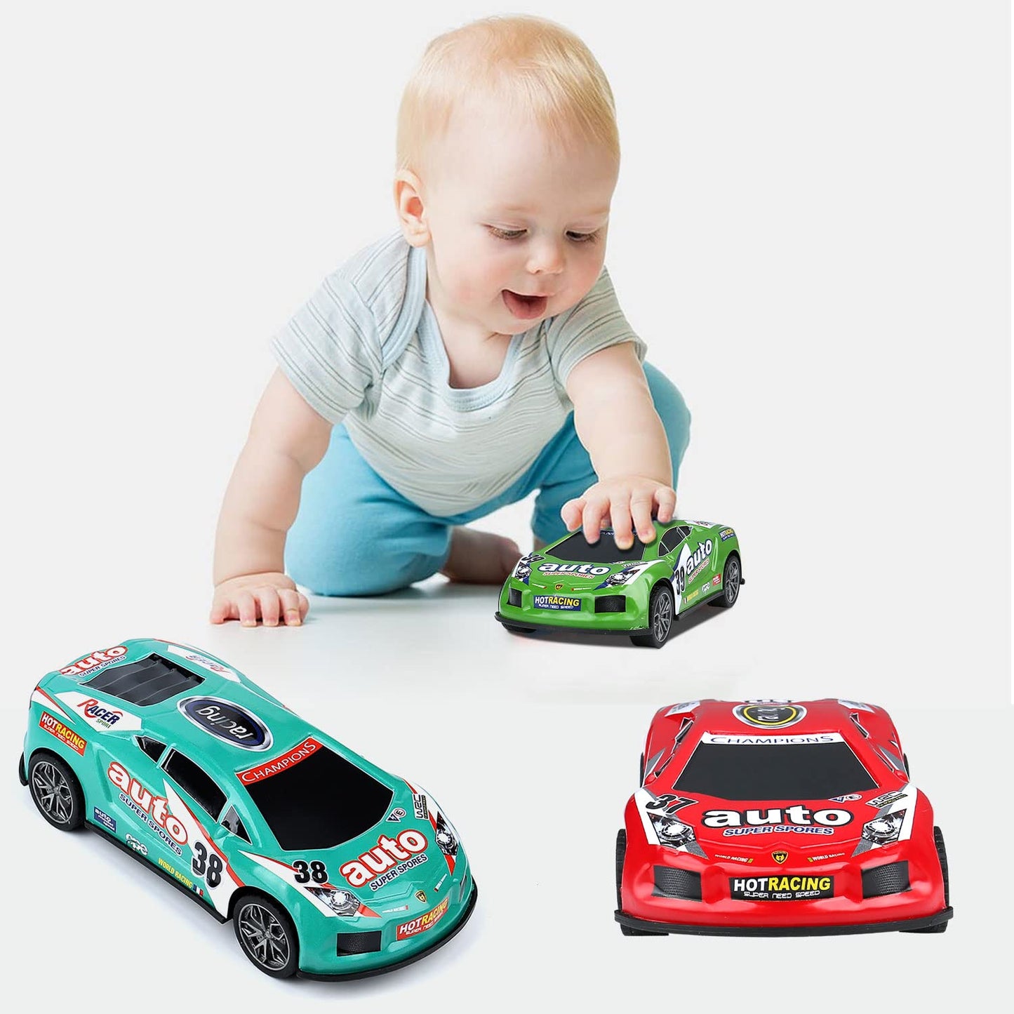 ZOHANINDL 7" Friction Power Cars 3-Pack – Push & Go Pull Back Race Trucks, Wind-Up Toys for Toddlers 3-7 Years, Boys & Girls Birthday Gift