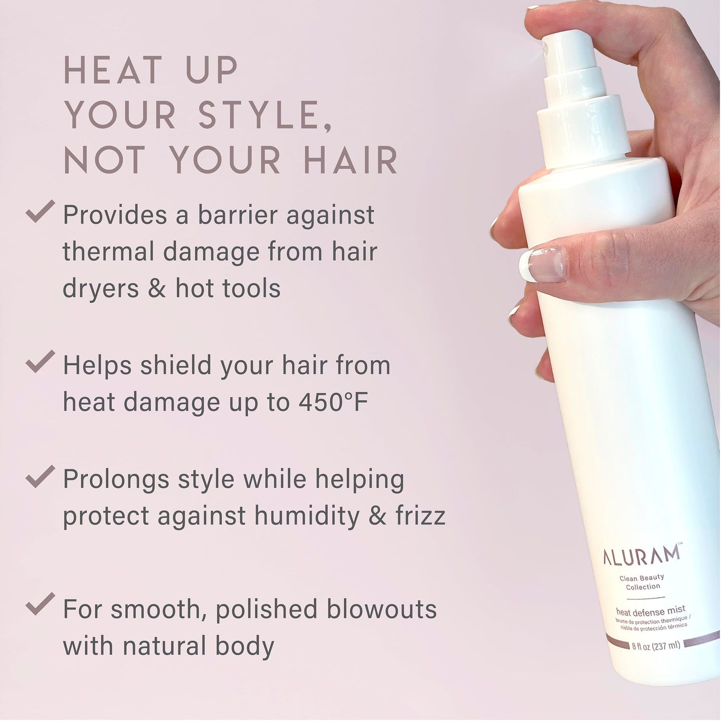 ALURAM Heat Defense Mist, Lightweight Nourishing & Detangling Thermal Protectant Spray For All Hair Types, 8 Fl Oz