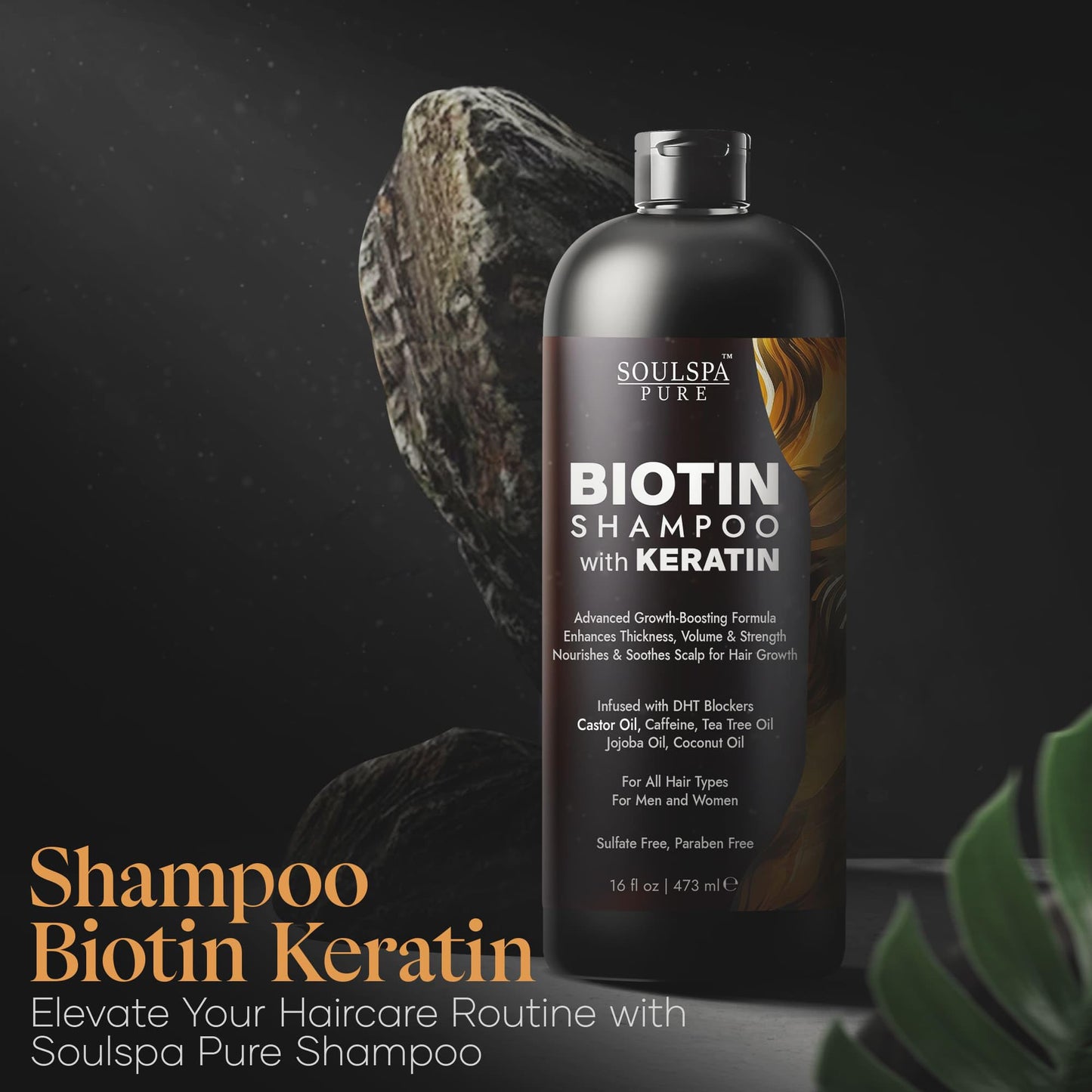 SOULSPA PURE Biotin & Keratin Shampoo – Anti-Thinning Hair Growth & Repair Formula with Tea Tree Oil & DHT Blockers – For Strong, Healthy Hair – 16 fl oz