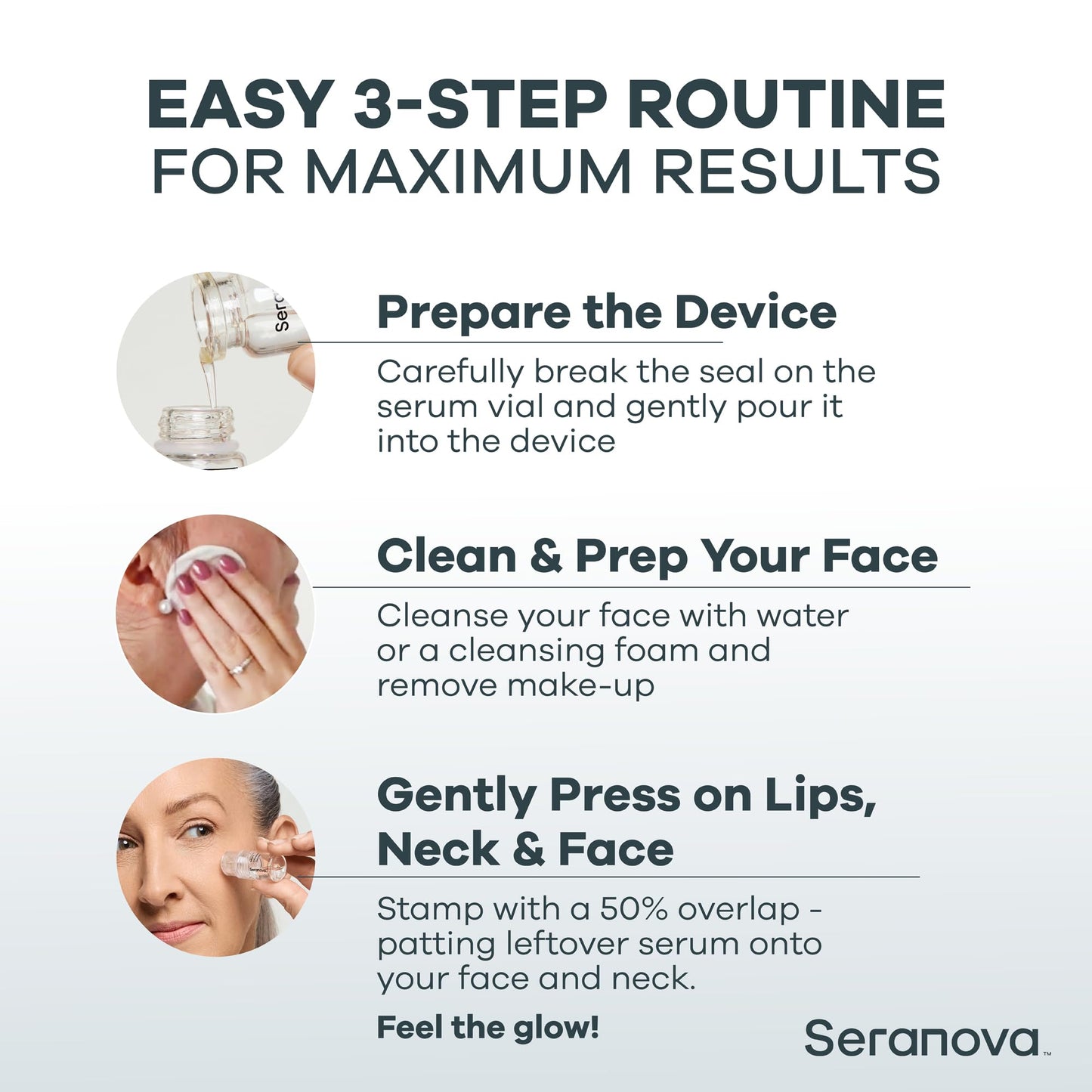 Seranova Micro Infusion Stamp 0.05mm for Face & Neck with Hyaluronic Acid & Collagen Peptide Serum – 3-Month At-Home Skin Care