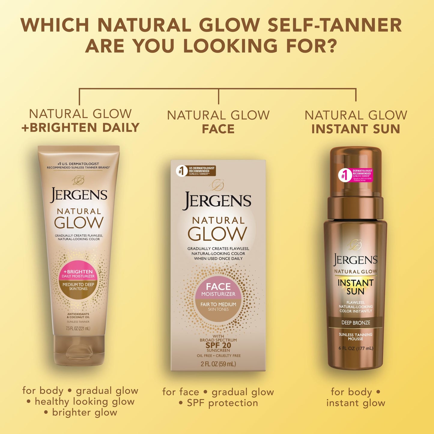 Jergens Natural Glow Self-Tanner Lotion – Sunless Tanning for Medium to Deep Skin, Daily Moisturizer with Coconut Oil, Vitamin E & Antioxidants, 7.5 oz
