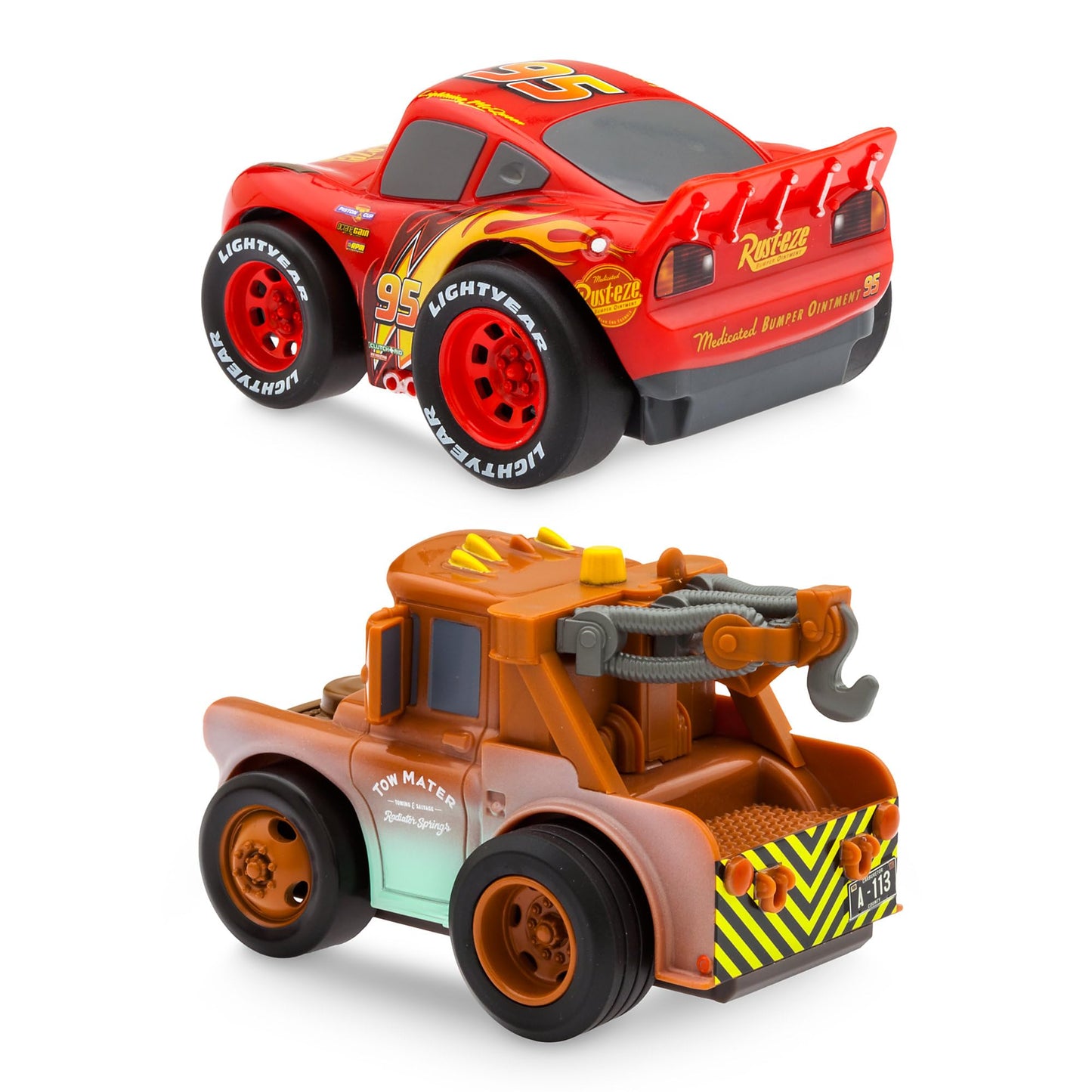 Disney Store Official Lightning McQueen & Tow Mater Pullback Stunt Car Set – 4 Tricks: Super Speed, Wheelie, Spin Right & Left – Fun Toy for Kids