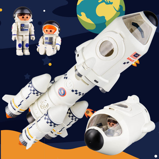 WAKAKAC Space Rocket Toys for Kids - 5-in-1 Adventure Set with 2 Astronauts, Projection Lamp & Space Shuttle Model Gift for Boys & Girls 3+