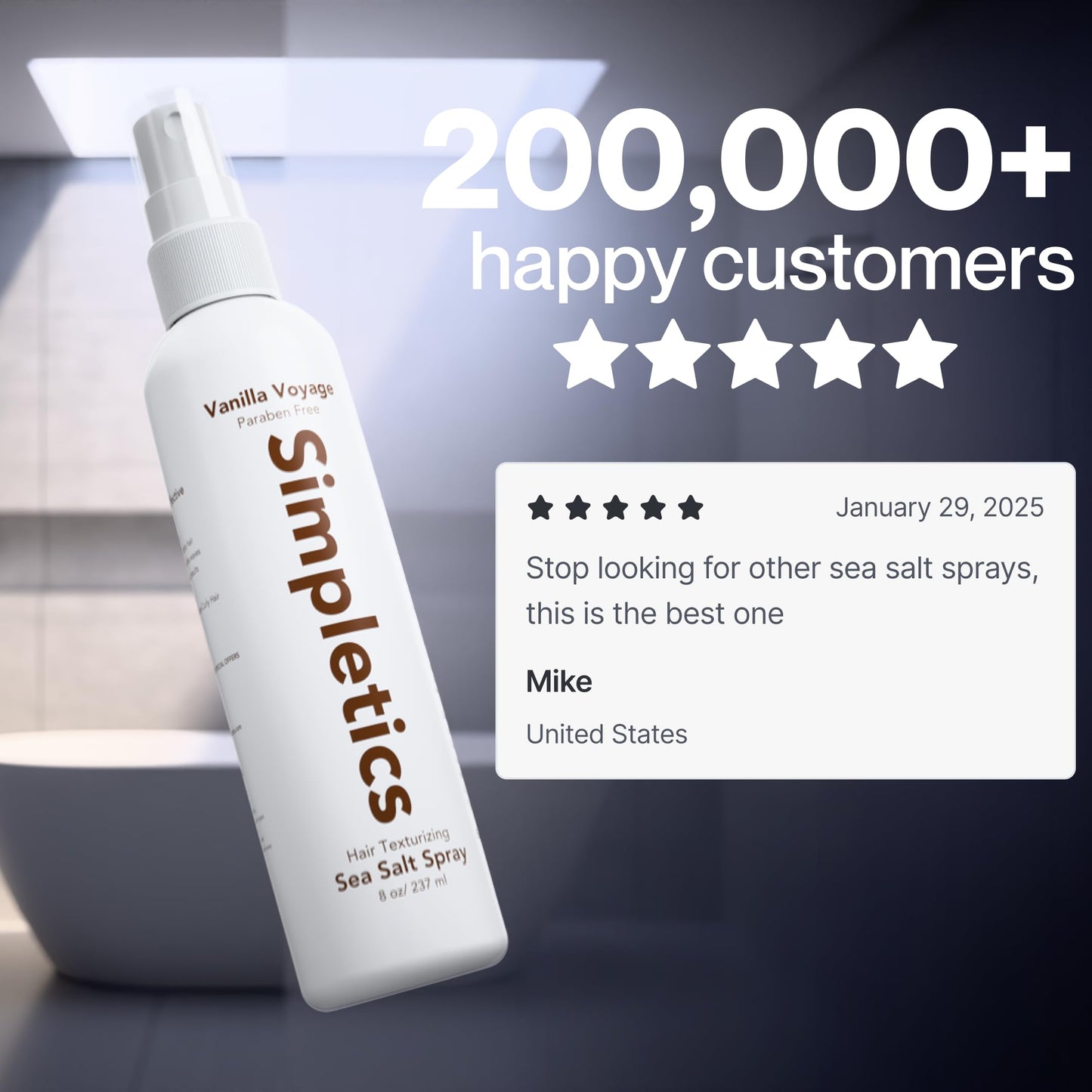 Simpletics Himalayan Sea Salt Spray 3 Pack – Natural Texturizing & Volumizing Spray for Straight & Wavy Hair – Vanilla Scent, Beachy Look for Men & Women