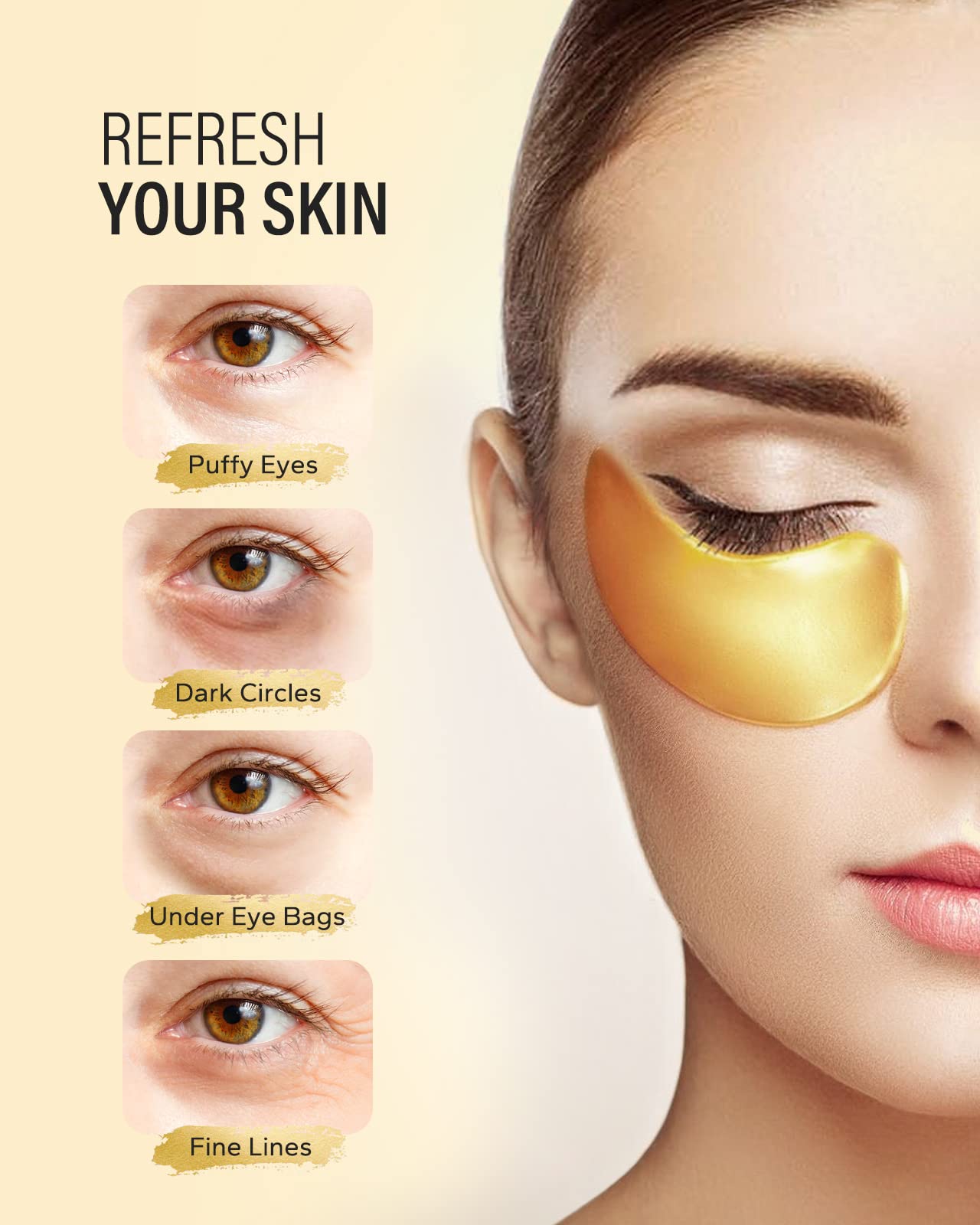 Maskiss 24K Gold Under Eye Patches (25 Pairs) – Collagen Eye Mask for Dark Circles, Puffy Eyes & Wrinkles, Hydrating Under Eye Skincare Treatment