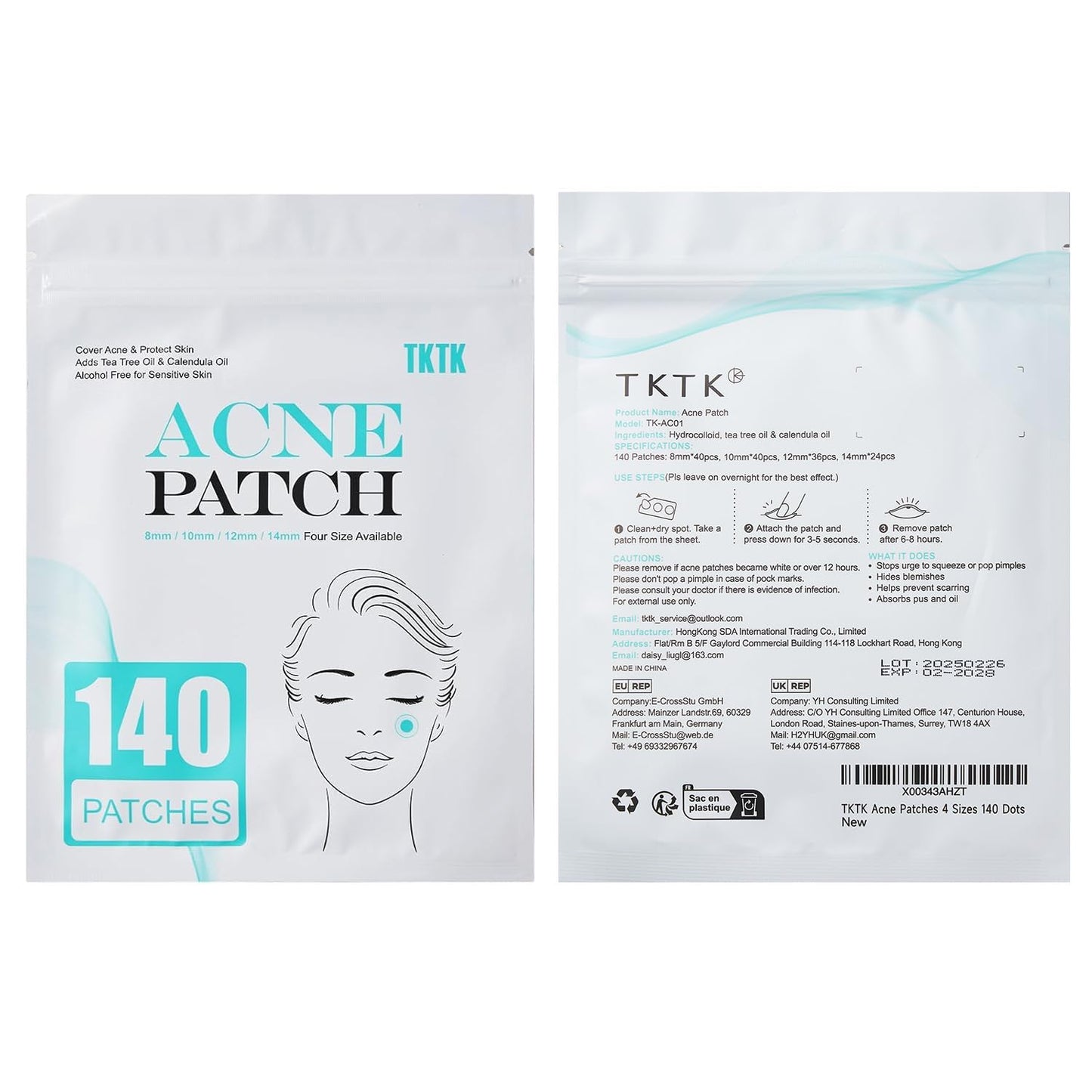 Pimple Patch Acne Cover, 4 Sizes 140 Hydrocolloid Invisible Patches with Tea Tree & Calendula Oil for Face Zits & Acne Spots
