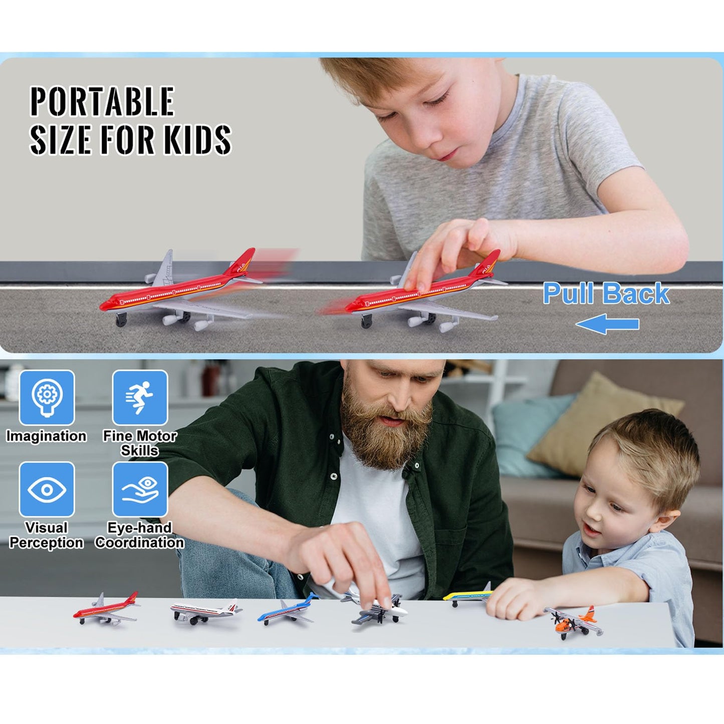 QUANA Airplane Toys, Metal Plane Pull Back Toys for Kids 3-6 Years, Die Cast Aircraft Models, Play Vehicles