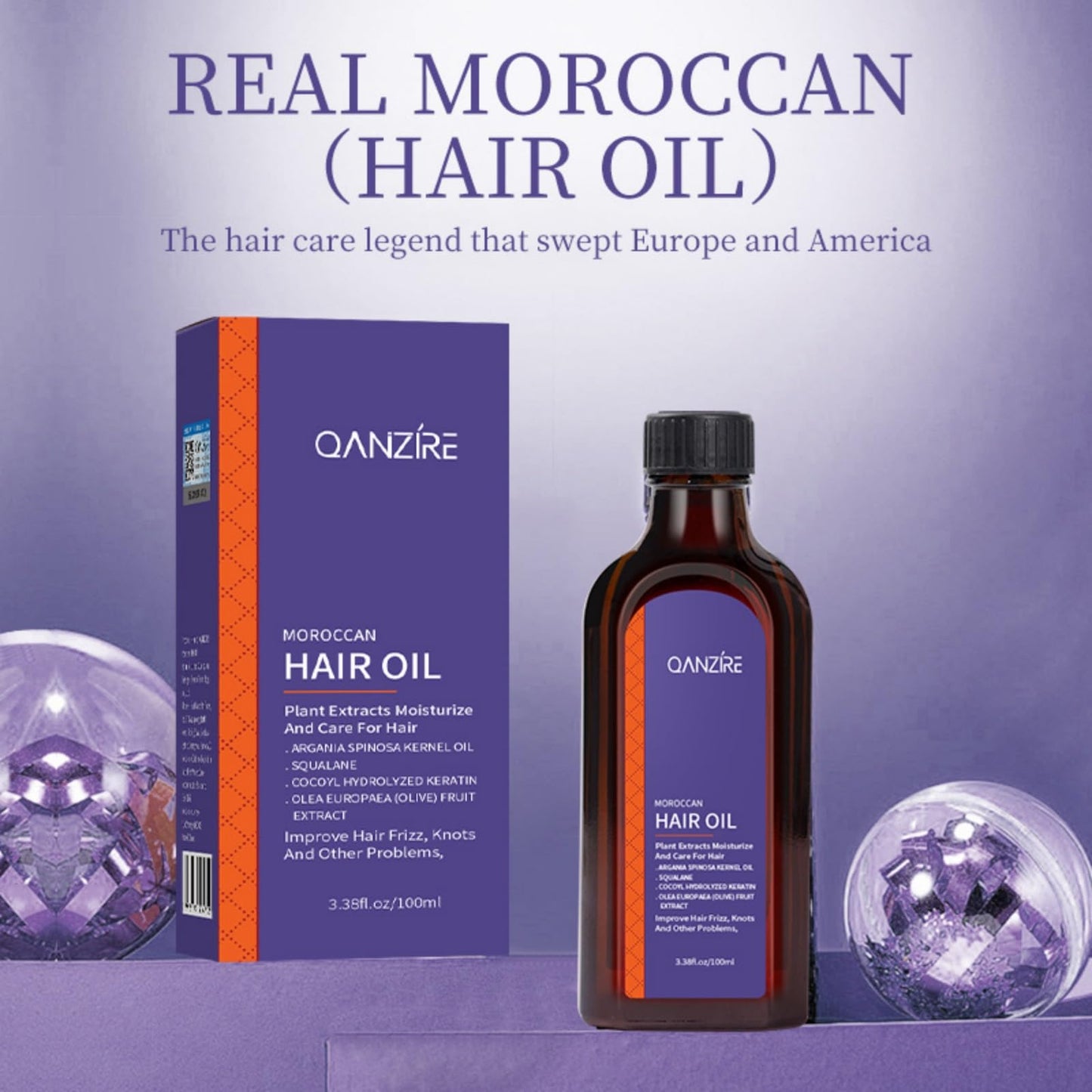 Purple Moroccan Hair Oil – Volumizing & Repairing Oil for Dry, Damaged, Tangled Hair | Plant-Based Formula for Moisture, Shine & Strength, 100ml