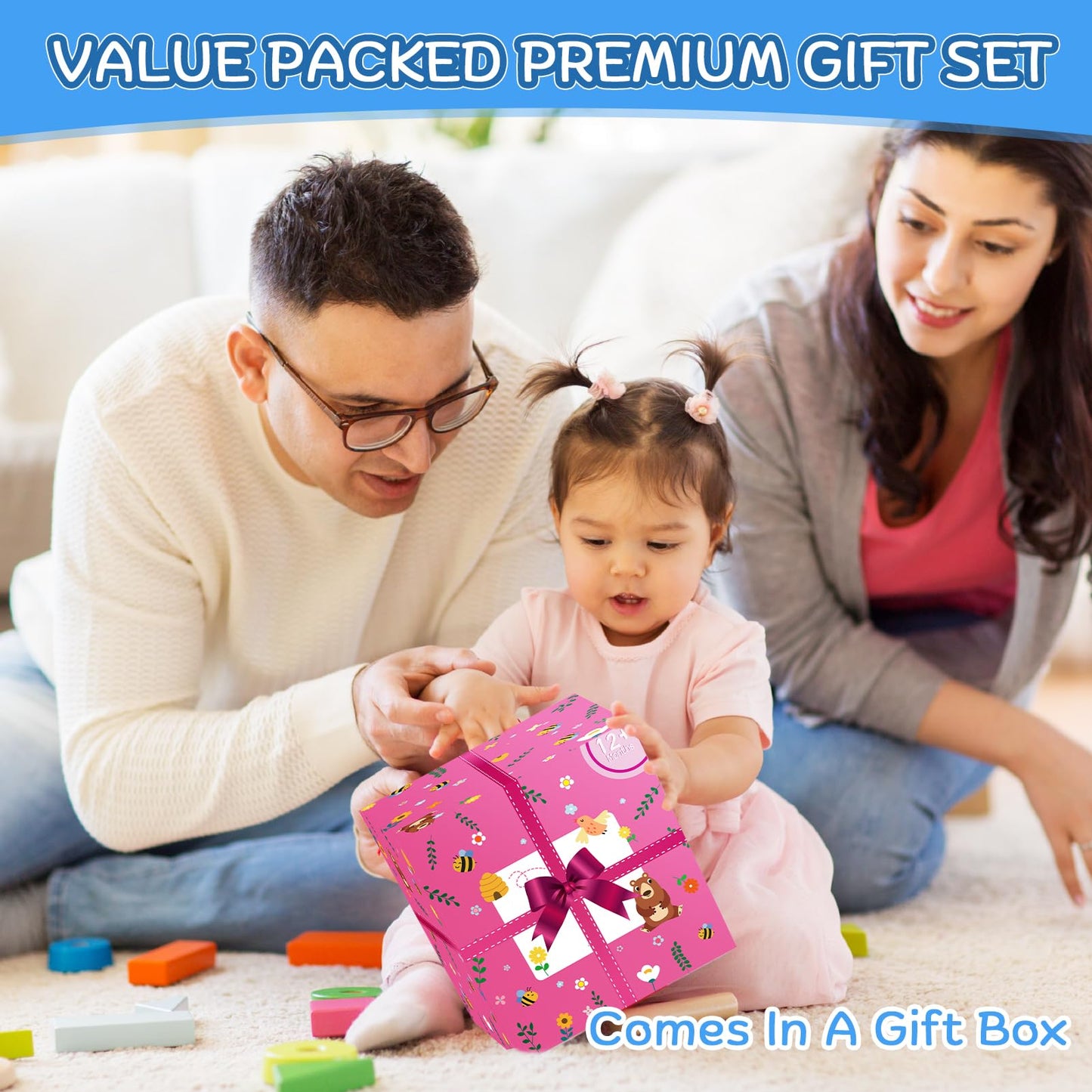 Wooden Activity Cube for Toddlers | Montessori Educational Toy for 1-3 Years | 1st Birthday Gift | Sorting & Stacking Game (Pink)