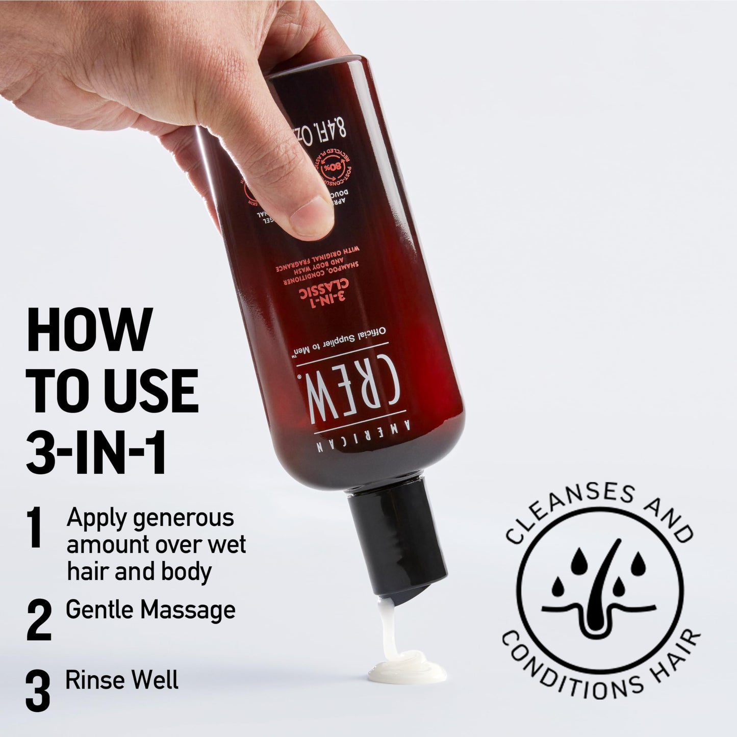 American Crew Shampoo, Conditioner & Body Wash for Men, 3-in-1, 33.8 Fl Oz