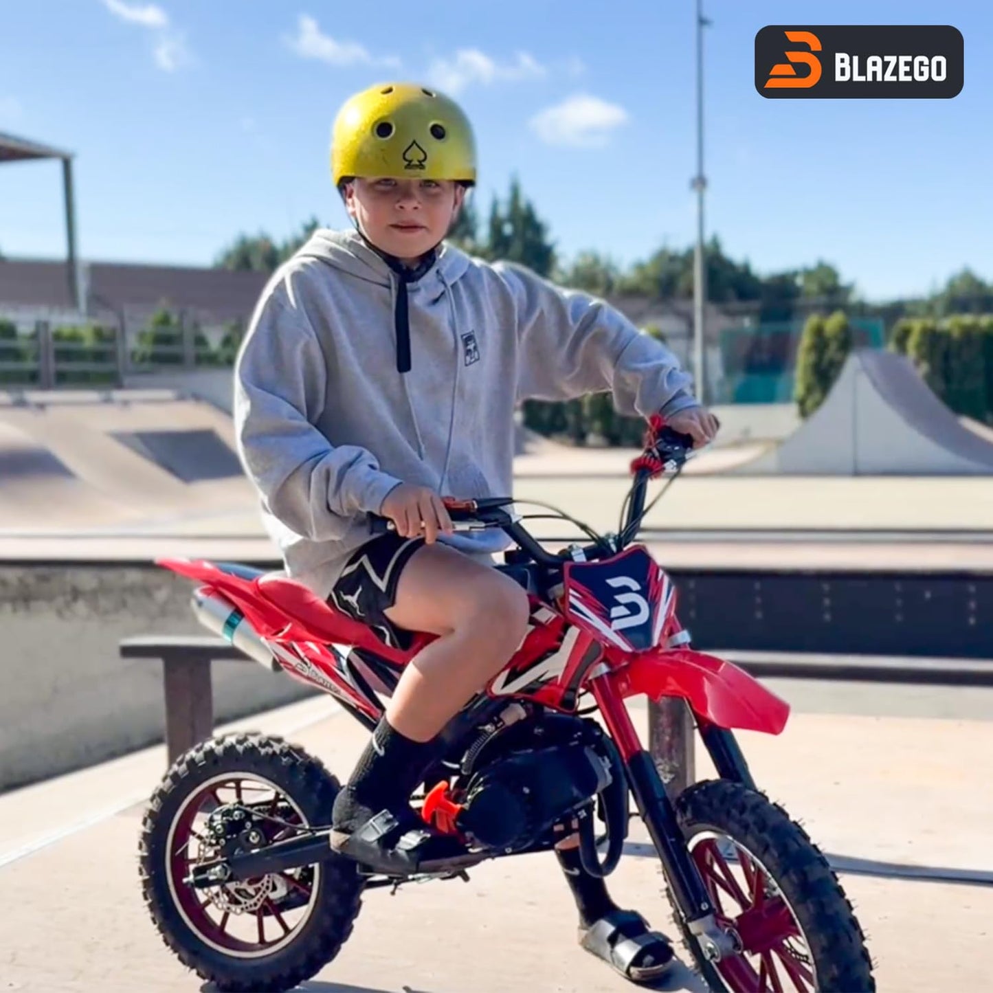 BLAZEGO 49cc Gas-Powered Kids Dirt Bike, 2-Stroke Mini Motorcycle with Off-Road Tires, Disc Brakes, Shock Absorption & Soft Seat, Ages 8-14, Blue