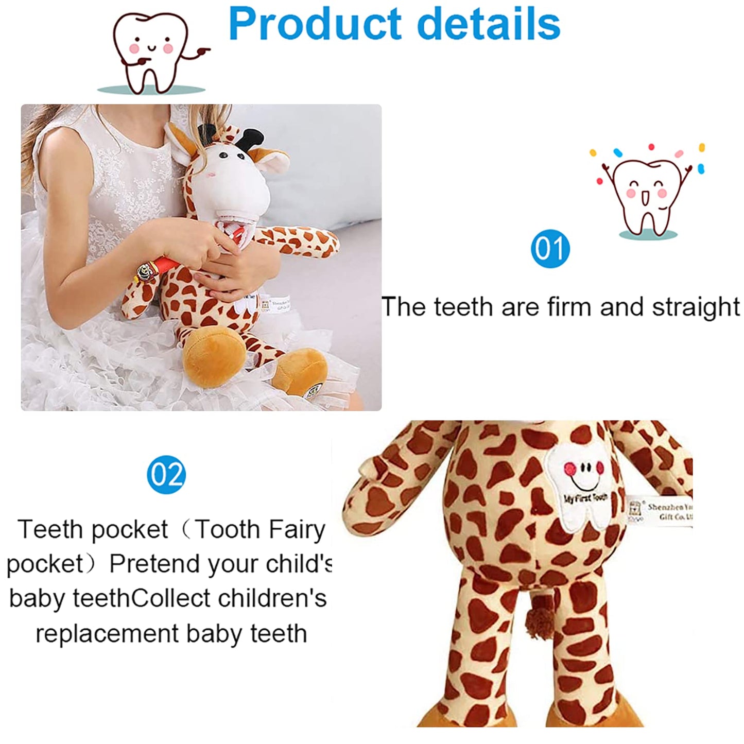 YOUYA Tooth Fairy Plush Giraffe – Dental Puppet with Teeth, Educational Oral Health Doll for Kids, Boys & Girls