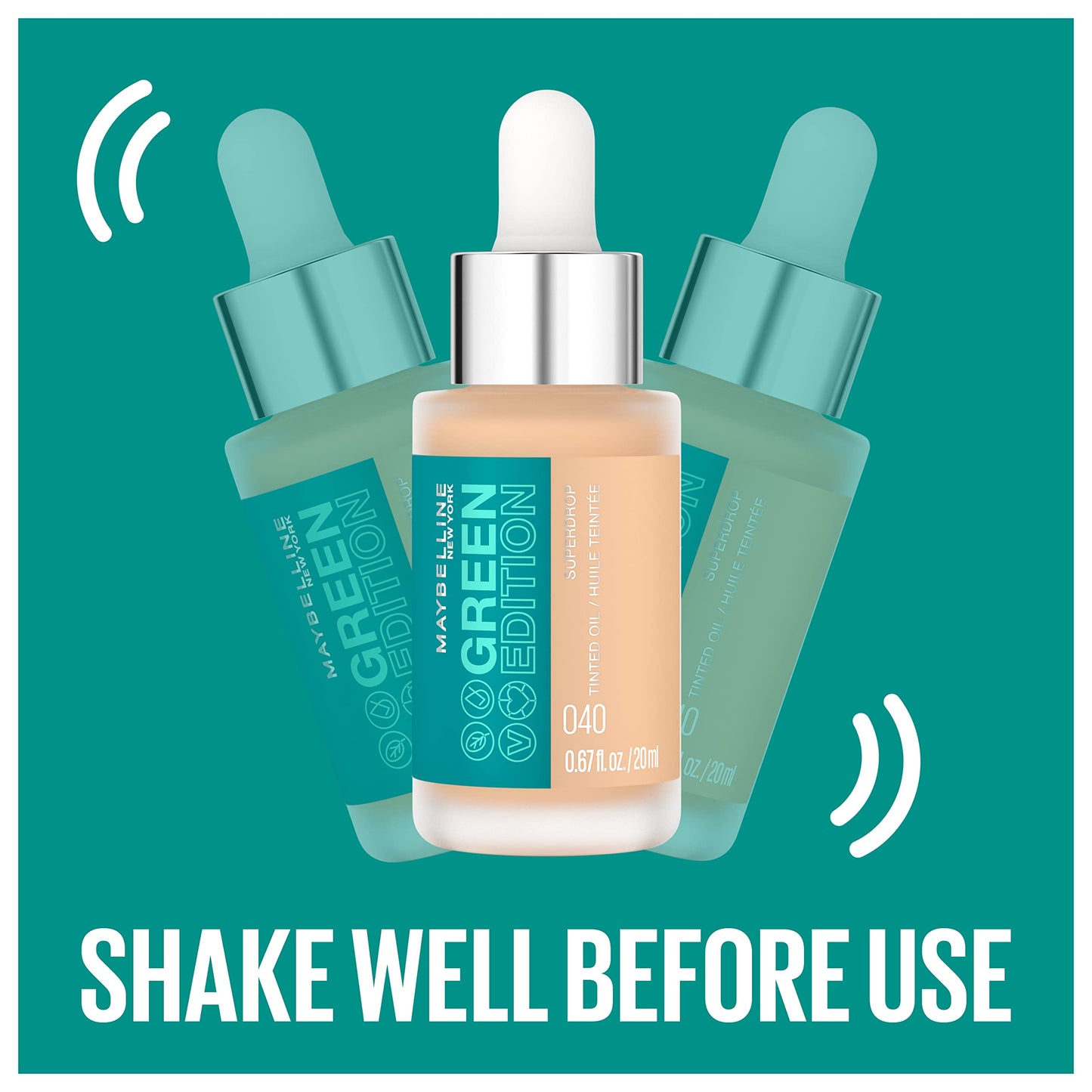 Maybelline Green Edition Superdrop Tinted Oil Base Makeup, Adjustable Natural Coverage Foundation Formulated With Jojoba & Marula Oil, 40, 1 Count