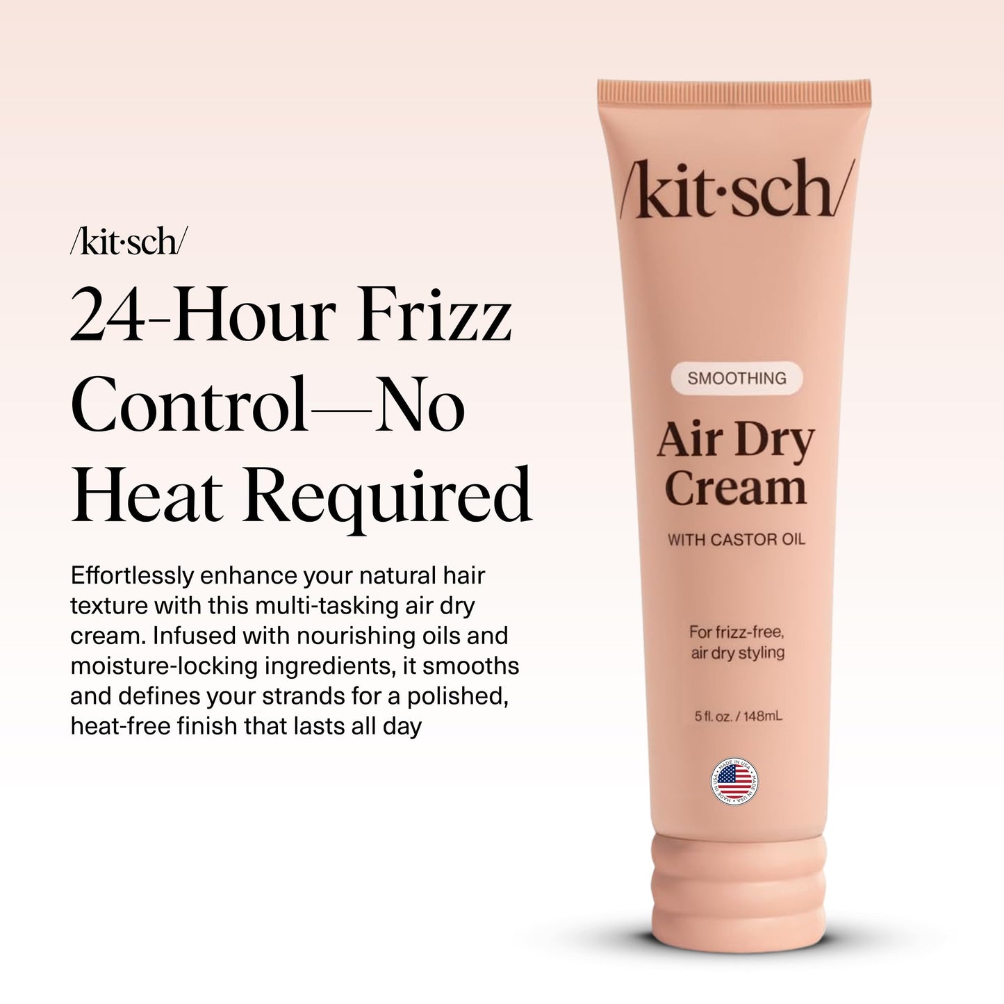 Kitsch Smoothing Air Dry Cream – Frizz Control Styling Cream with Castor & Coconut Oil – Enhances Natural Texture, 24-Hour Smooth Finish, 5 oz