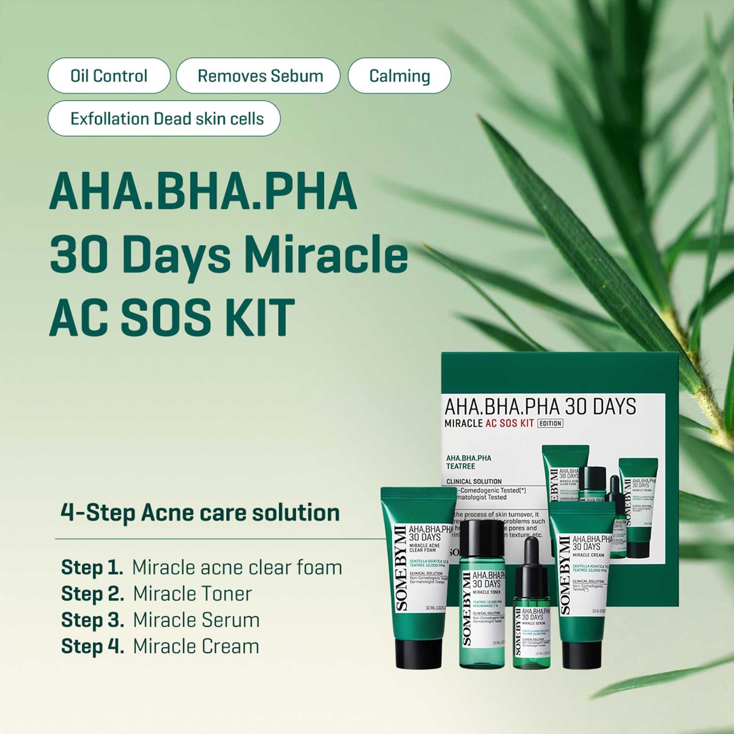 SOME BY MI AHA BHA PHA 30 Days Miracle AC SOS Kit – Exfoliating Korean Skin Care Set with Toner, Serum, Cream & Foam for Oily, Acne-Prone Skin