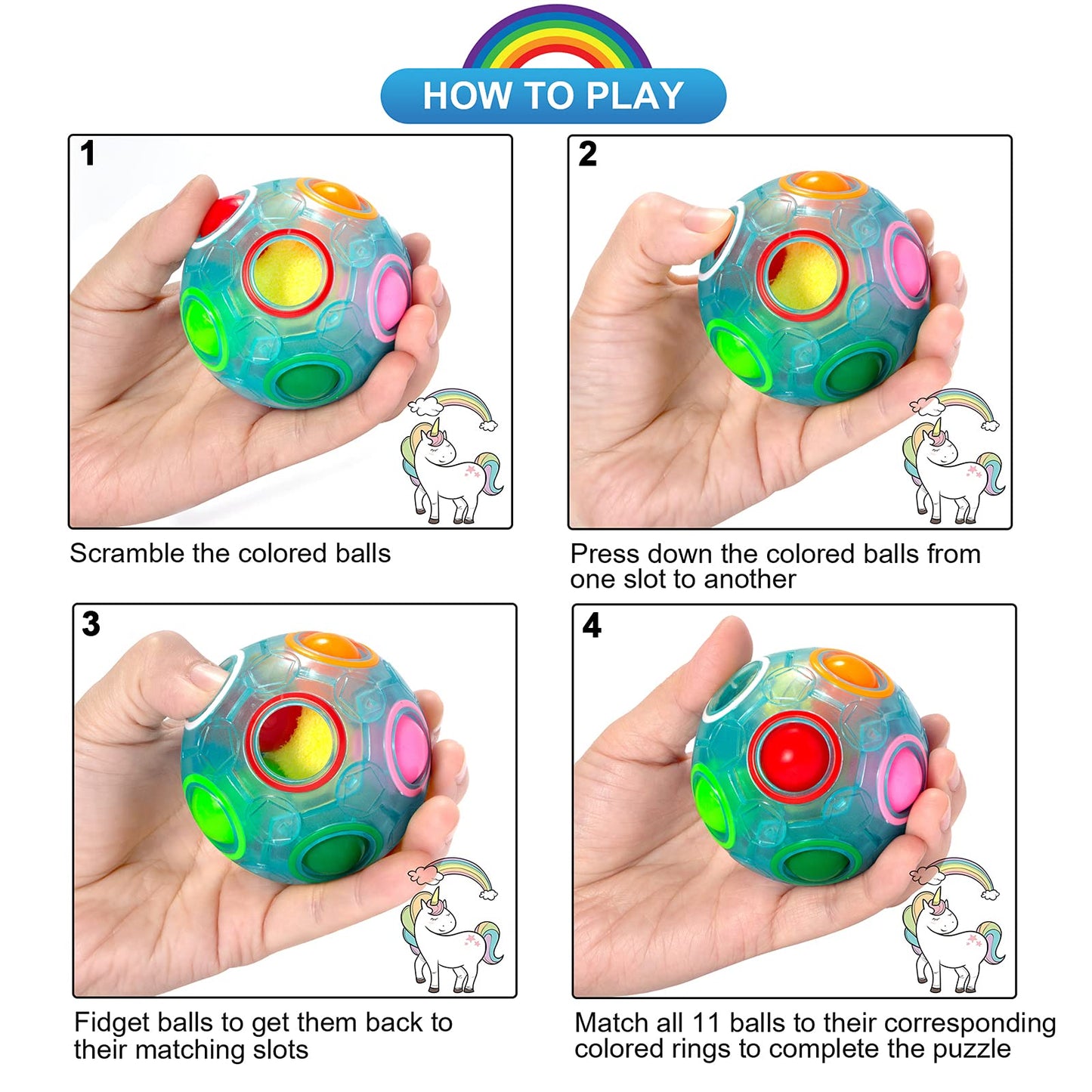 Vdealen Magic Rainbow Puzzle Ball – Fidget Brain Teaser Toy for Kids, Teens & Adults, Fun Gift for Birthday, Easter, Christmas, Blue
