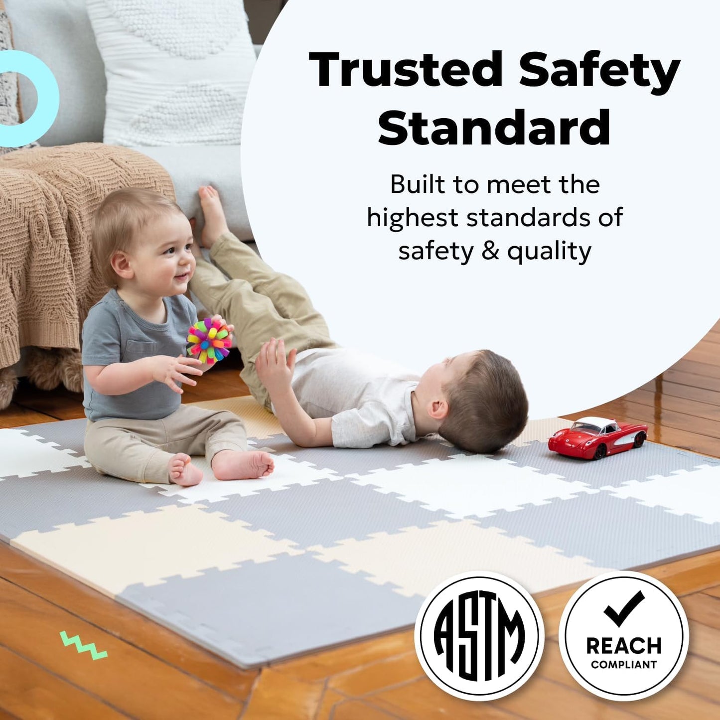 MioTetto Foam Floor Tiles for Kids – Non-Toxic Soft Play Mat for Babies 6-12 Months, Interlocking Tiles Fit 50x50 Playpen, Safe for Crawling