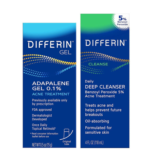 Differin Acne Skin Care Kit – 0.1% Adapalene Gel, 5% Benzoyl Peroxide Face & Body Wash for Acne & Pimple-Prone Skin